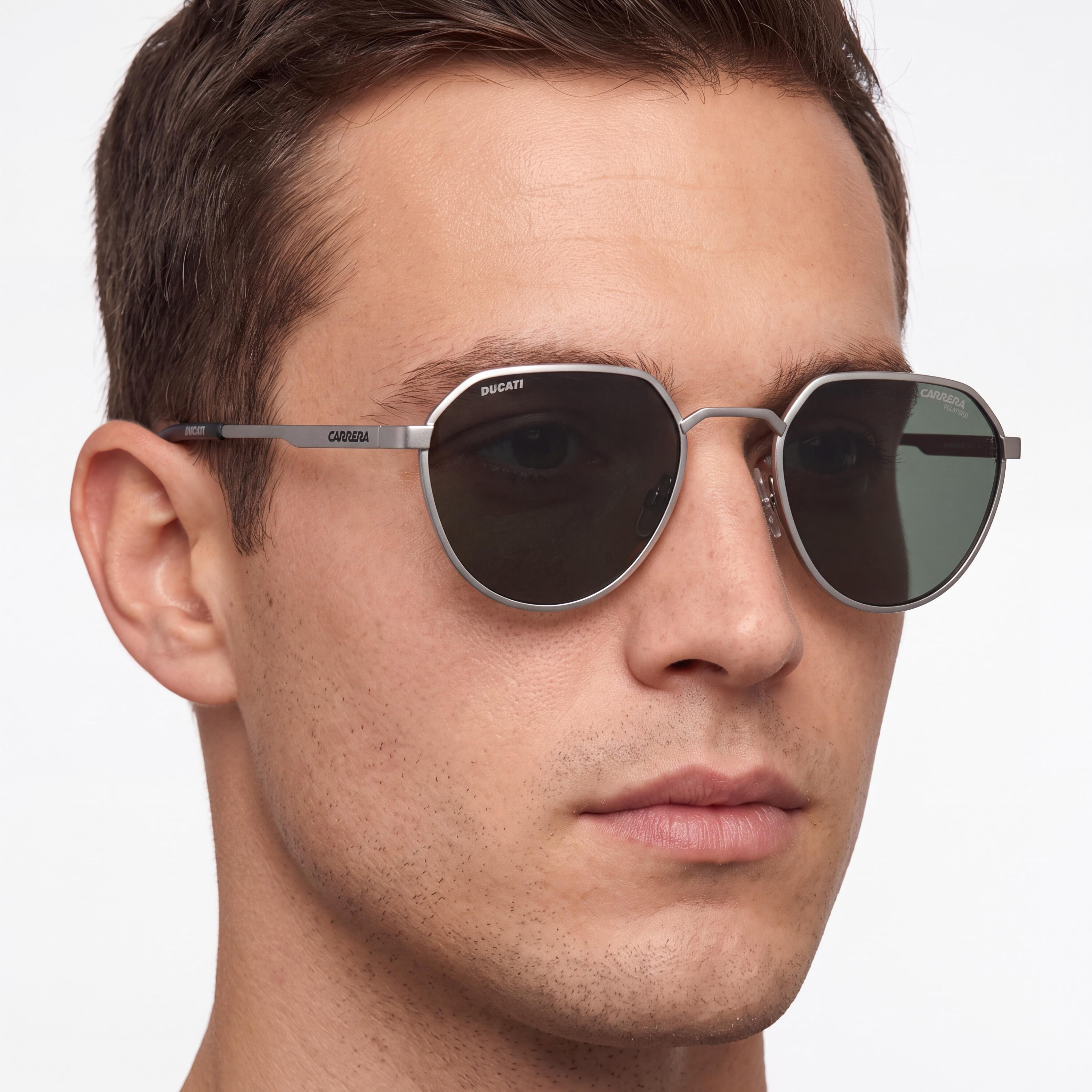 CARRERA DUCATI Gafas de sol casual para hombre, montura de metal paladio mate, lentes polarizadas verdes, 52 mm de lente, 21 mm de puente, 140 mm de patilla, Photo 4