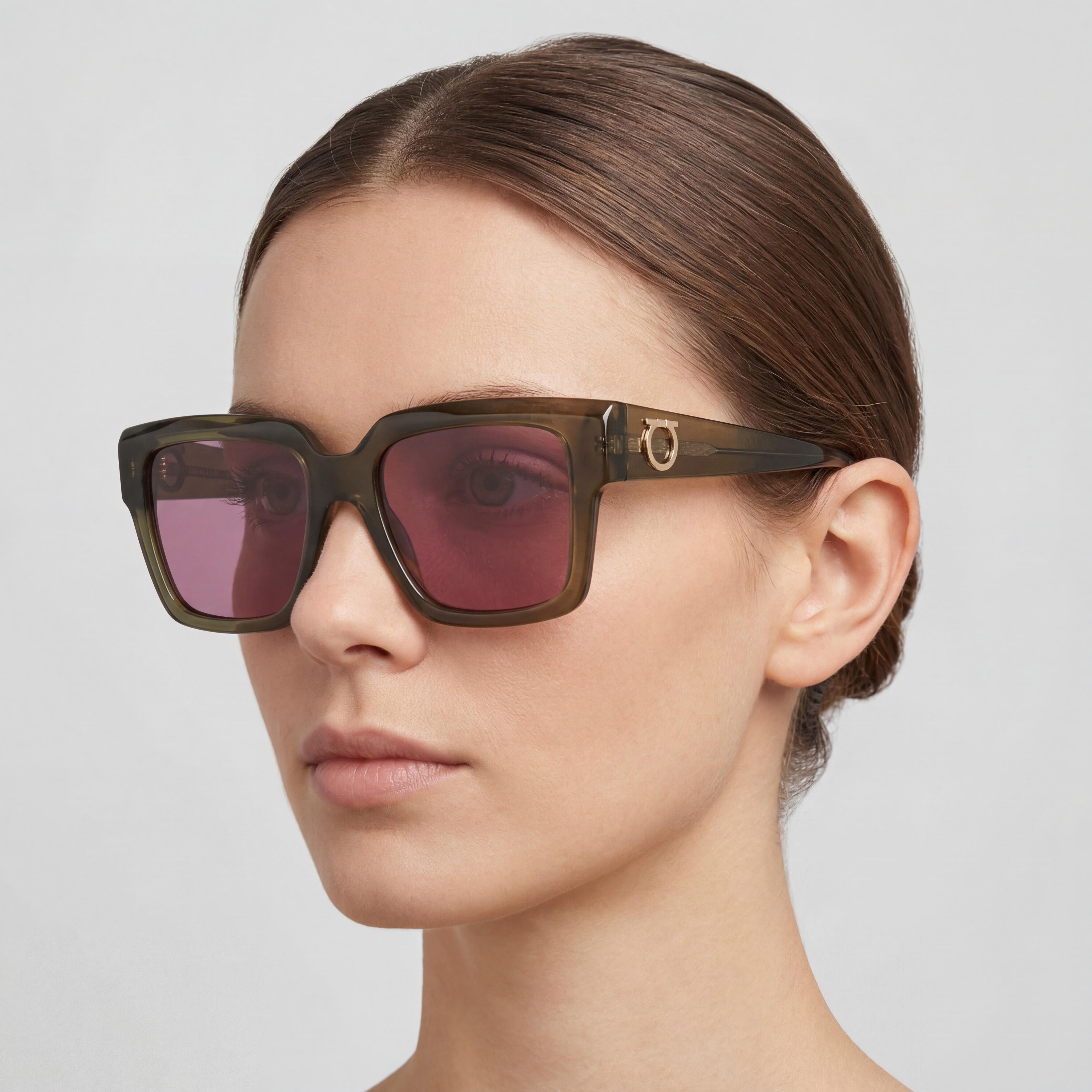 Ferragamo Sf2014s Women’s Acetate Non- Sunglasses, Transparent Khaki Frame with Purple Lenses, Photo 5