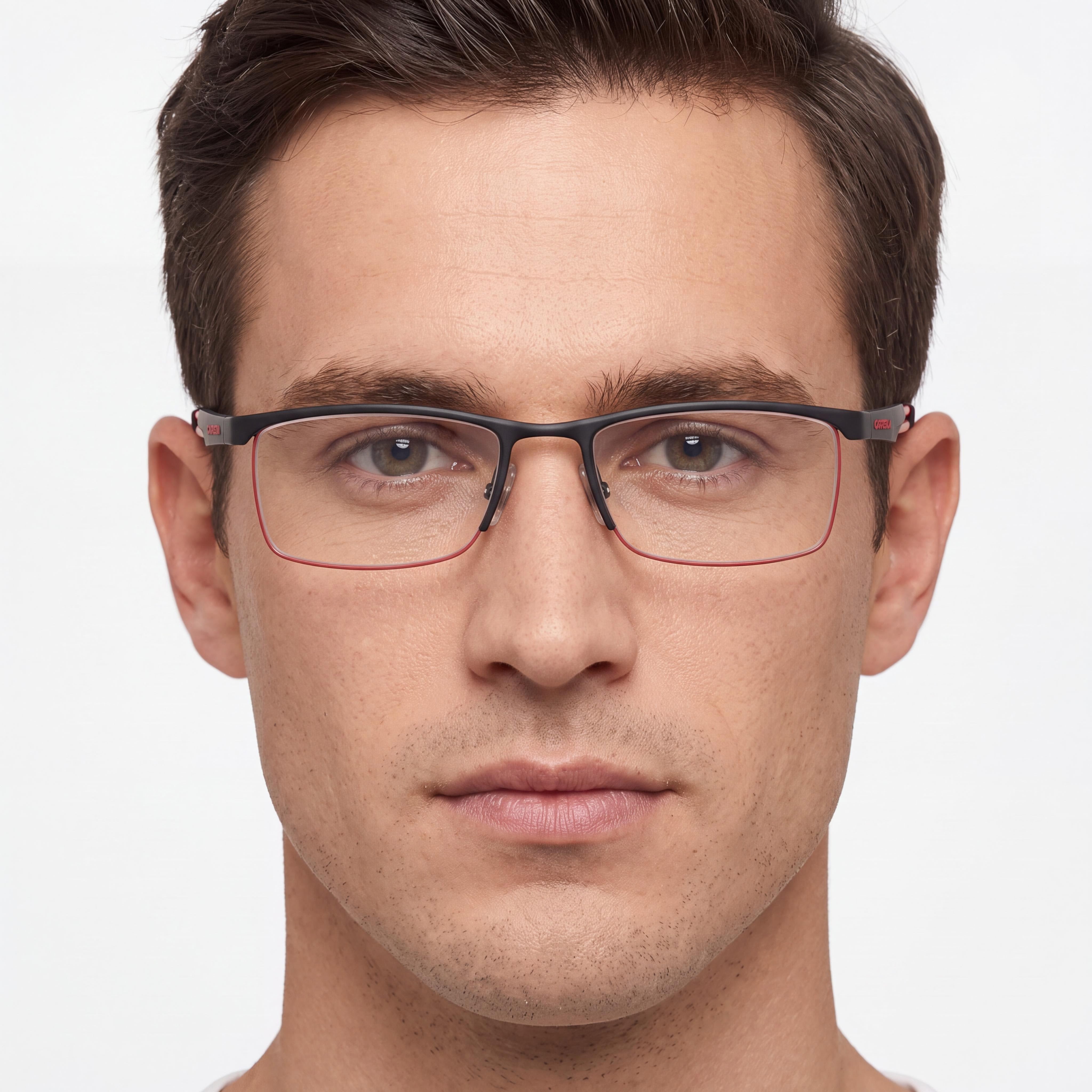 Carrera 4408 Unisex Matte Black/Red Semi-Rimless Rectangular Alloy Steel Optical Eyeglasses 54mm, Photo 4