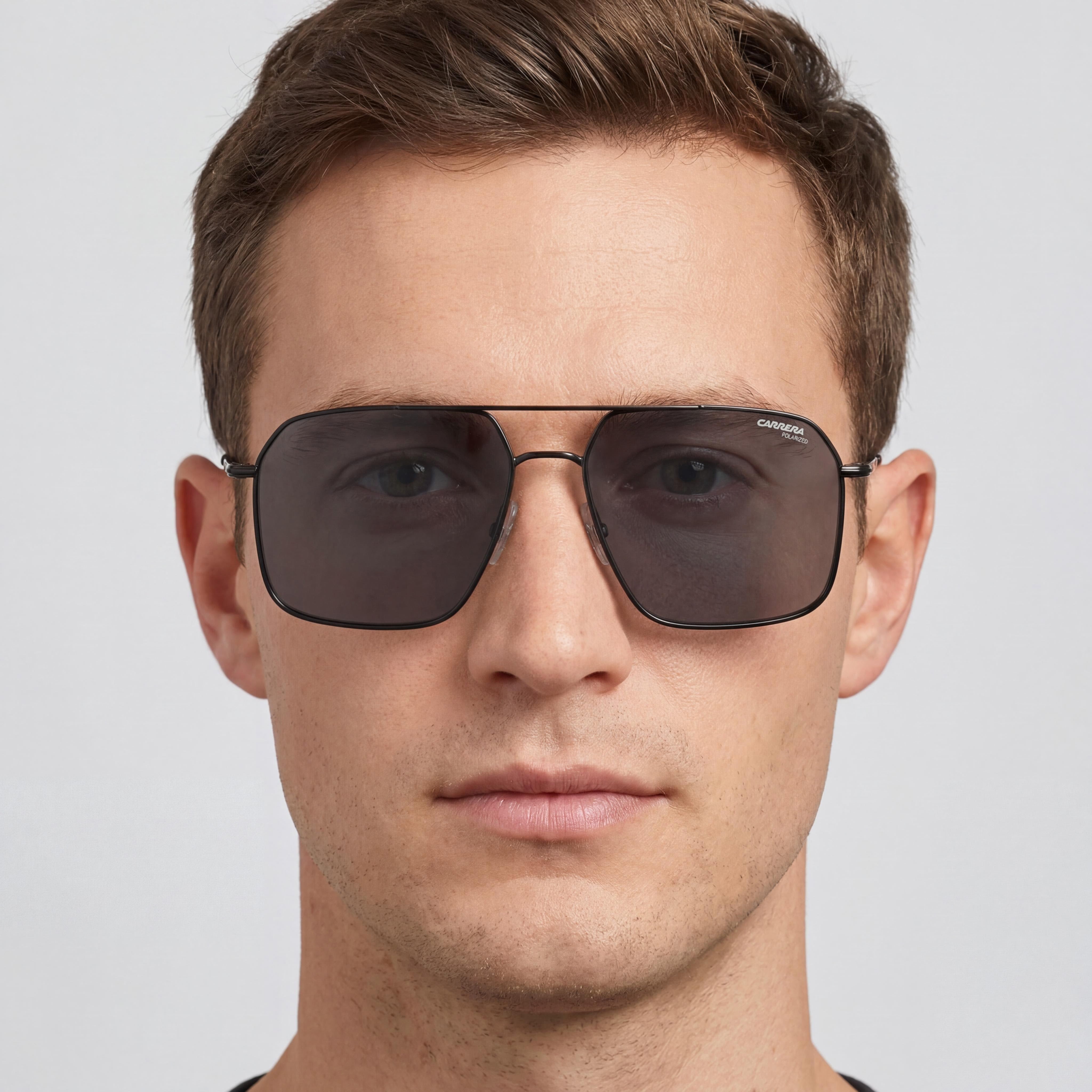 Gafas de sol Carrera Casual para hombre con montura de acero inoxidable en negro mate, lentes polarizadas grises UV 400 59-16-145, Photo 4