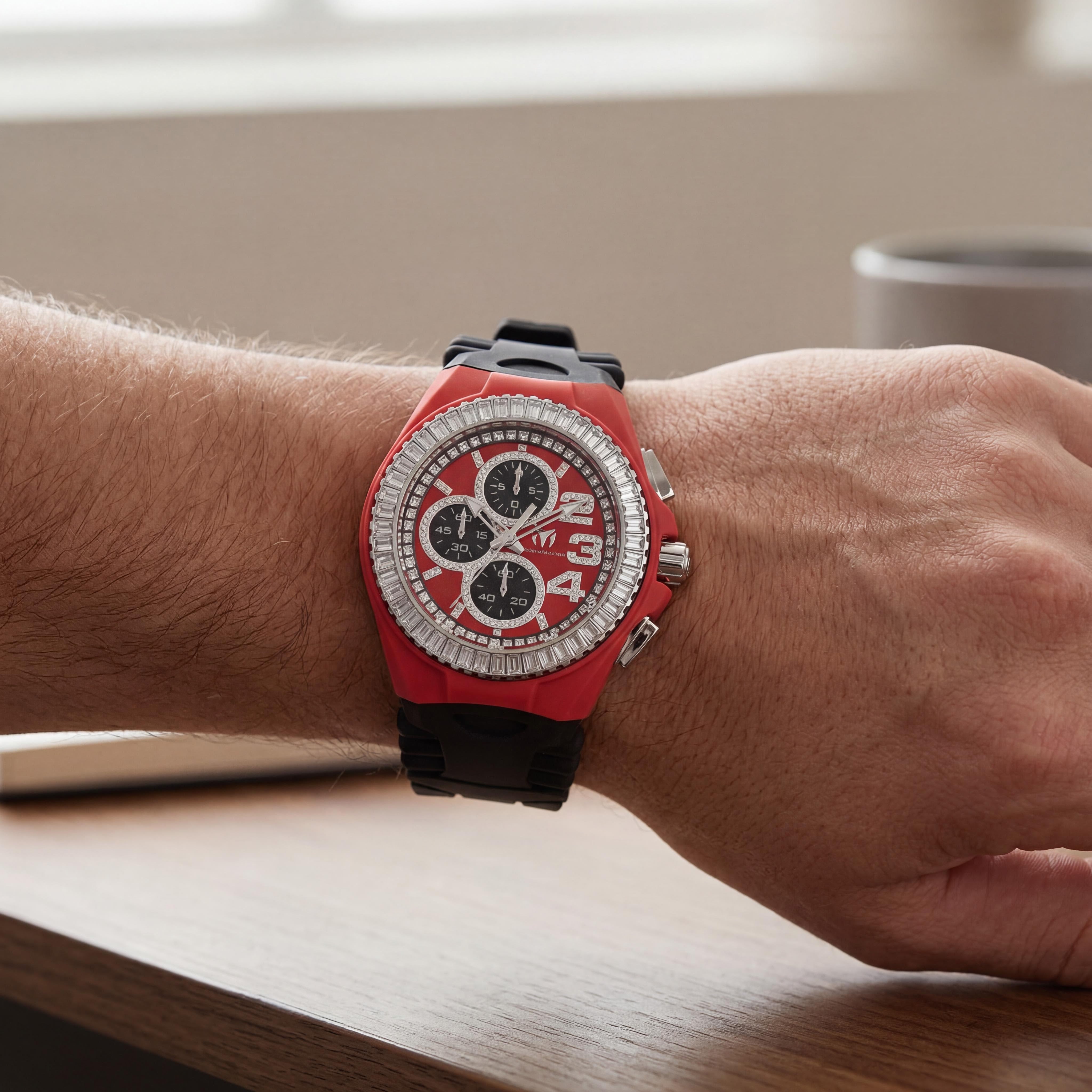 Technomarine TM-121185 Modern Men's Black Silicone 45mm Red Dial 200M Water Resistant Glow In The Dark Watch, Photo 4