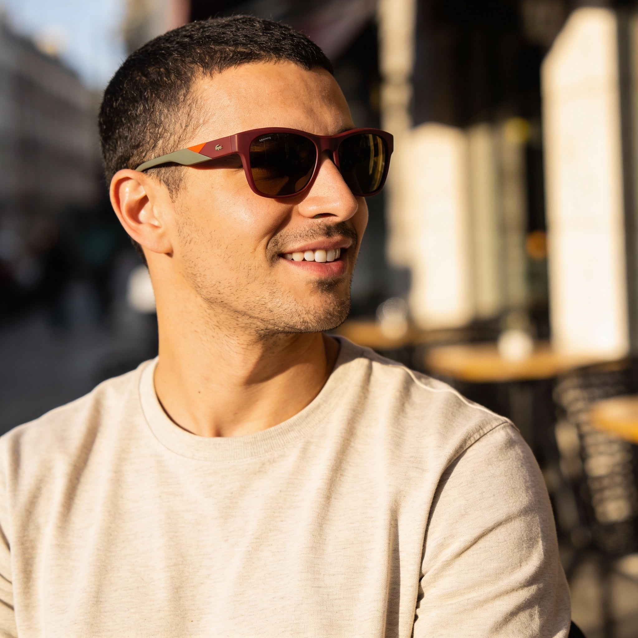 Lacoste Men's L6043s Matte Burgundy Plastic Sunglasses, Orange Mirror UV Protection 56mm, Photo 4