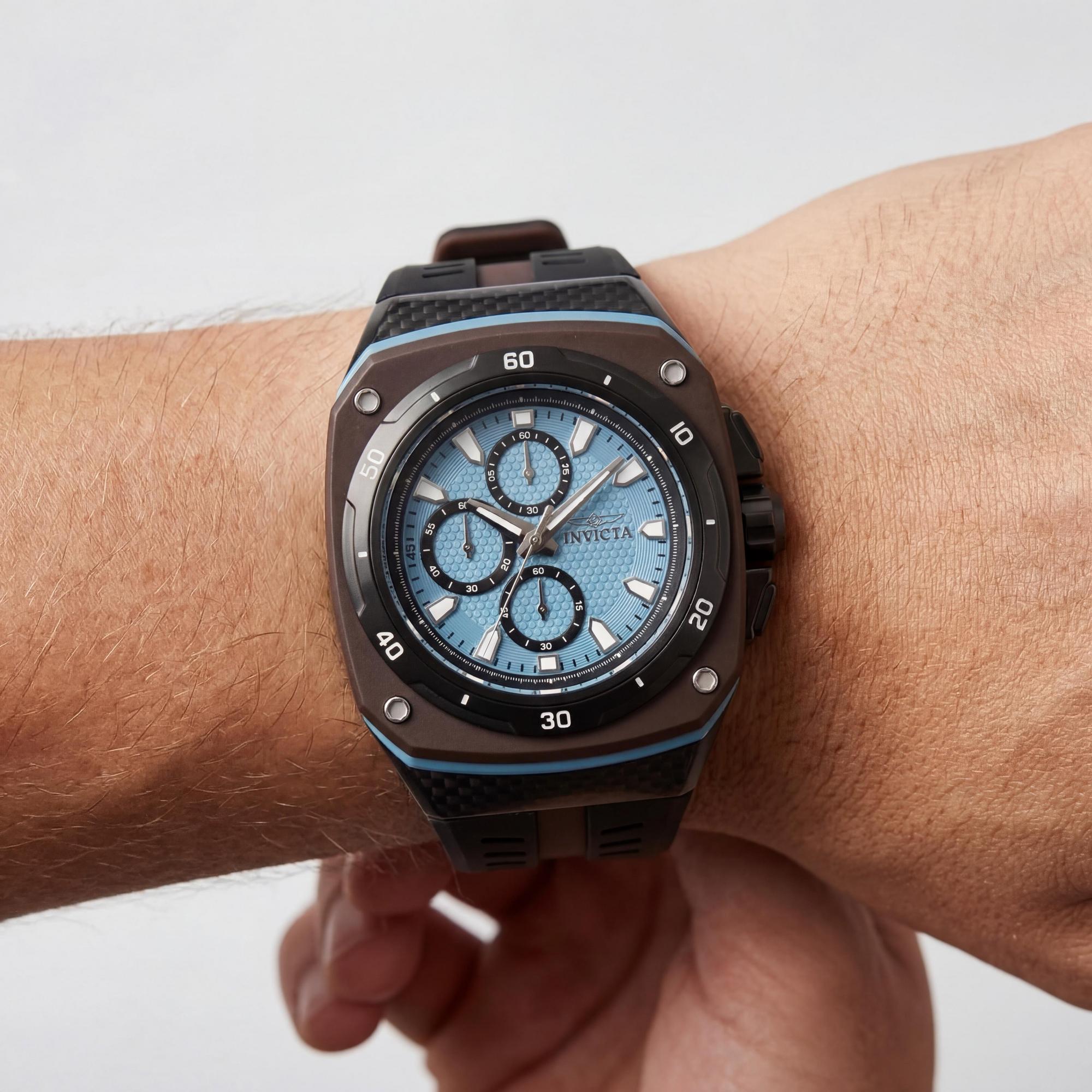 Invicta Men's IN-46106-AMZUK Black Stainless Steel Blue Dial Chronograph Quartz Watch 46mm, Photo 3