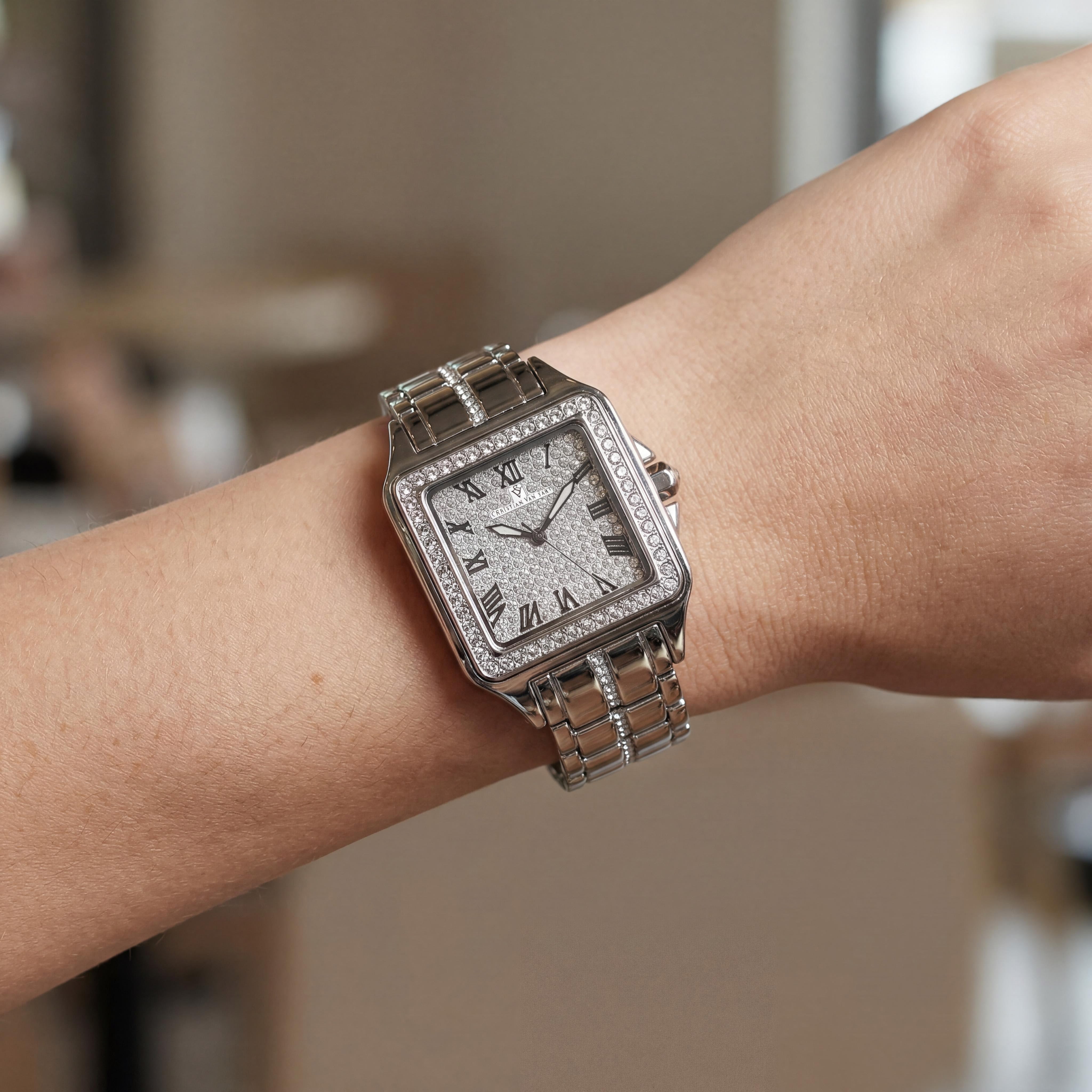 Christian Van Sant CV4620 Splendeur Women's 41mm Silver-Tone Stainless Steel Bracelet Quartz Watch with Crystals, Timer, and Water Resistance, Photo 4