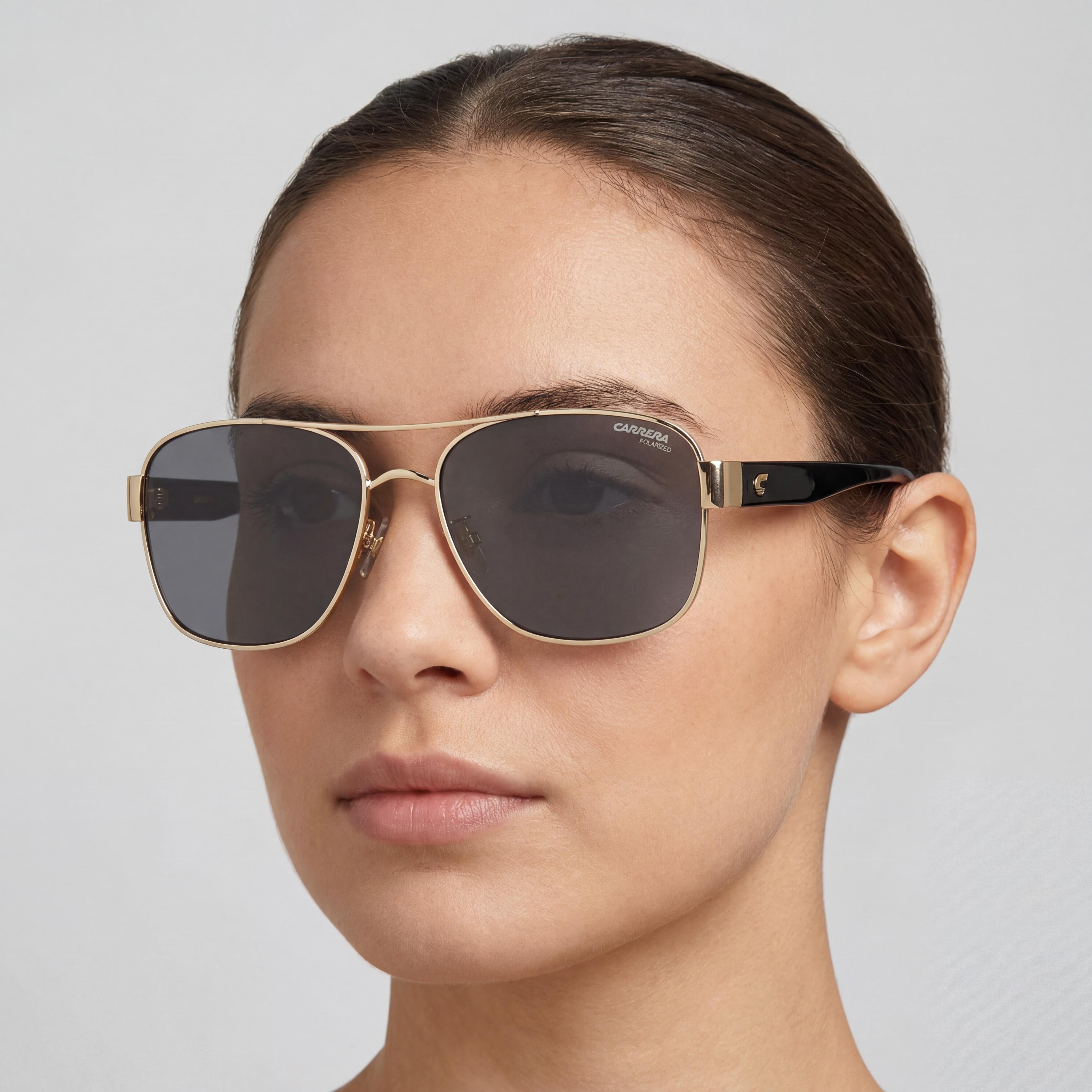 Carrera Women's 3042/S Rectangular Acetate Gold Black Frame Grey UV Protection Sunglasses 58mm, Photo 4