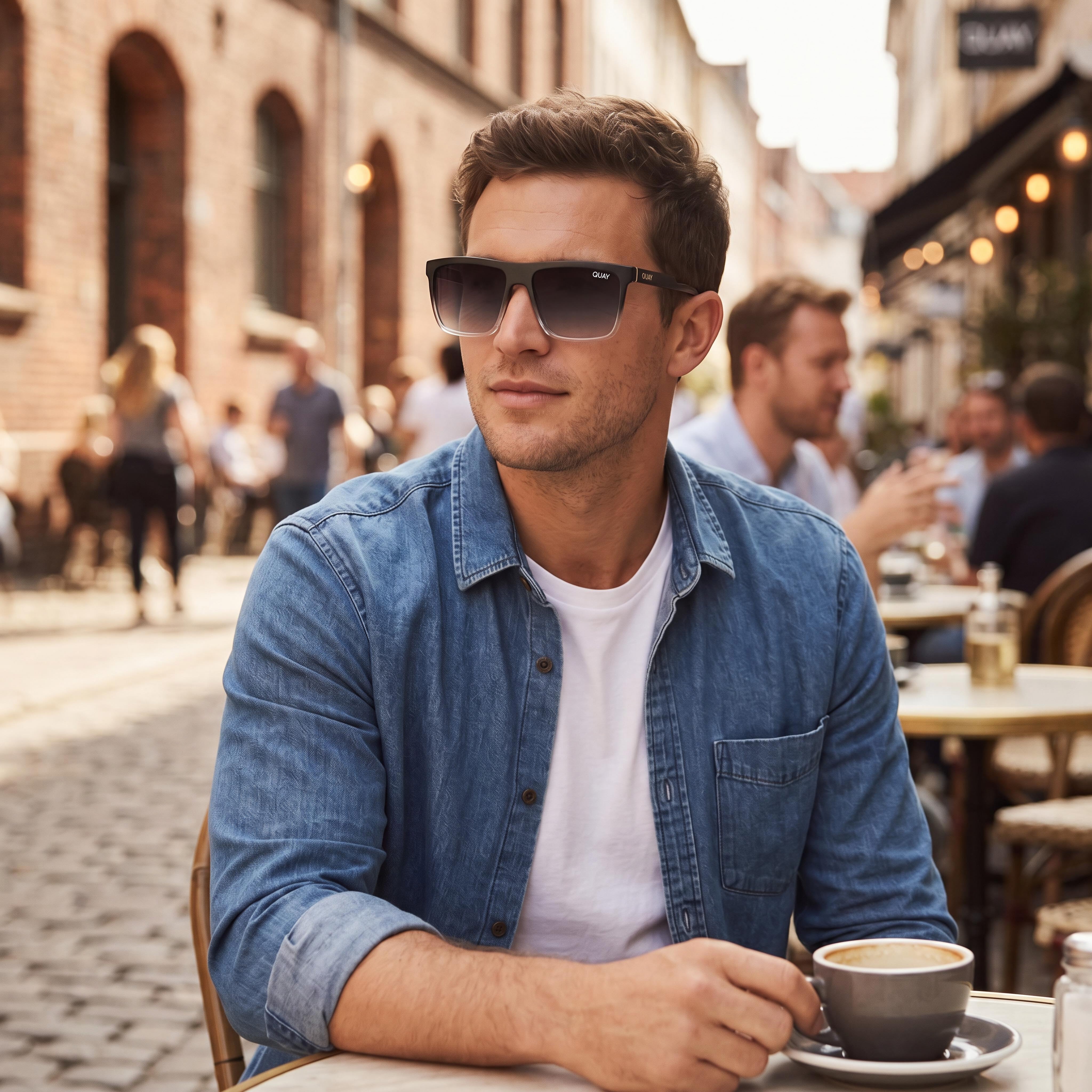 QUAY AUSTRALIA Let It Run Men's Black to Clear Frame Smoke Lens Polarized UV Protection Sunglasses, Photo 5