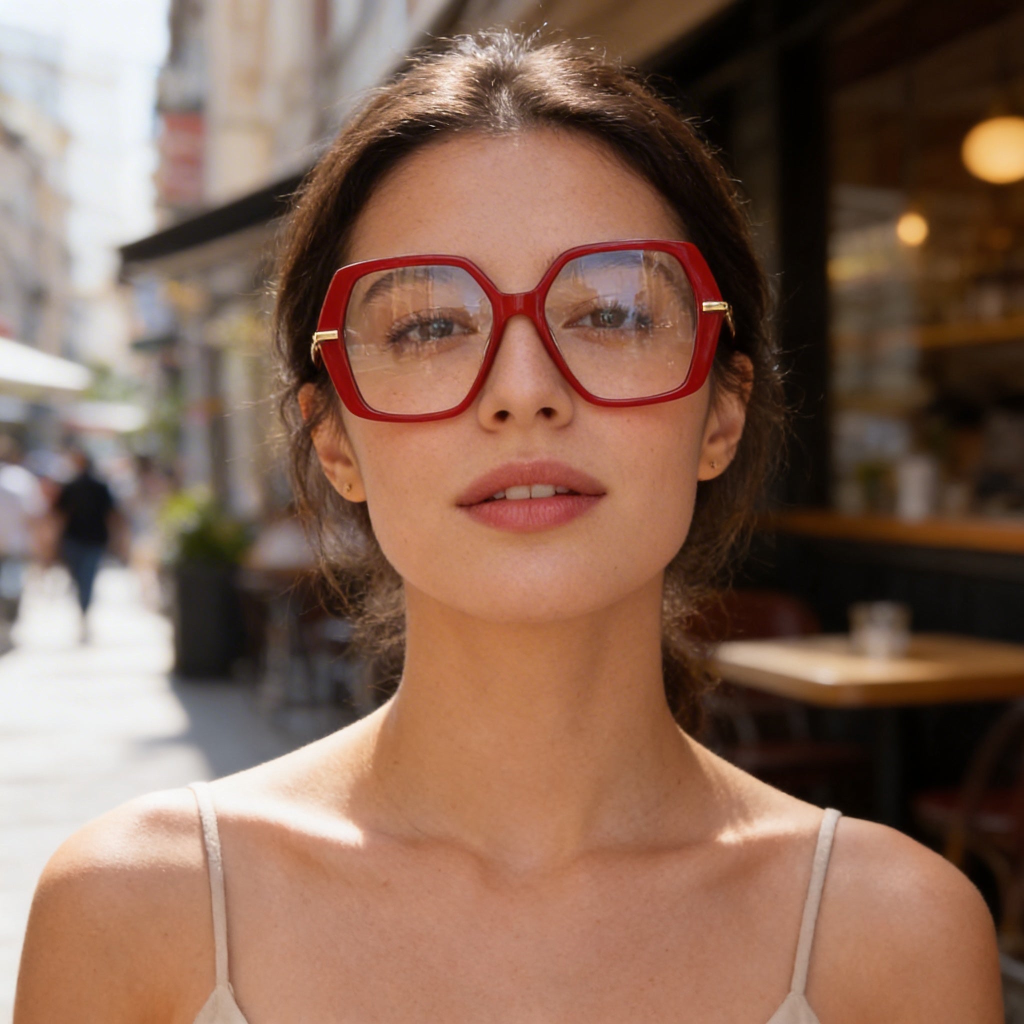 Gafas de plástico unisex MaxMara MODERNO con montura en dorado pálido rojo claro y lentes rojas de 52 mm, Photo 4