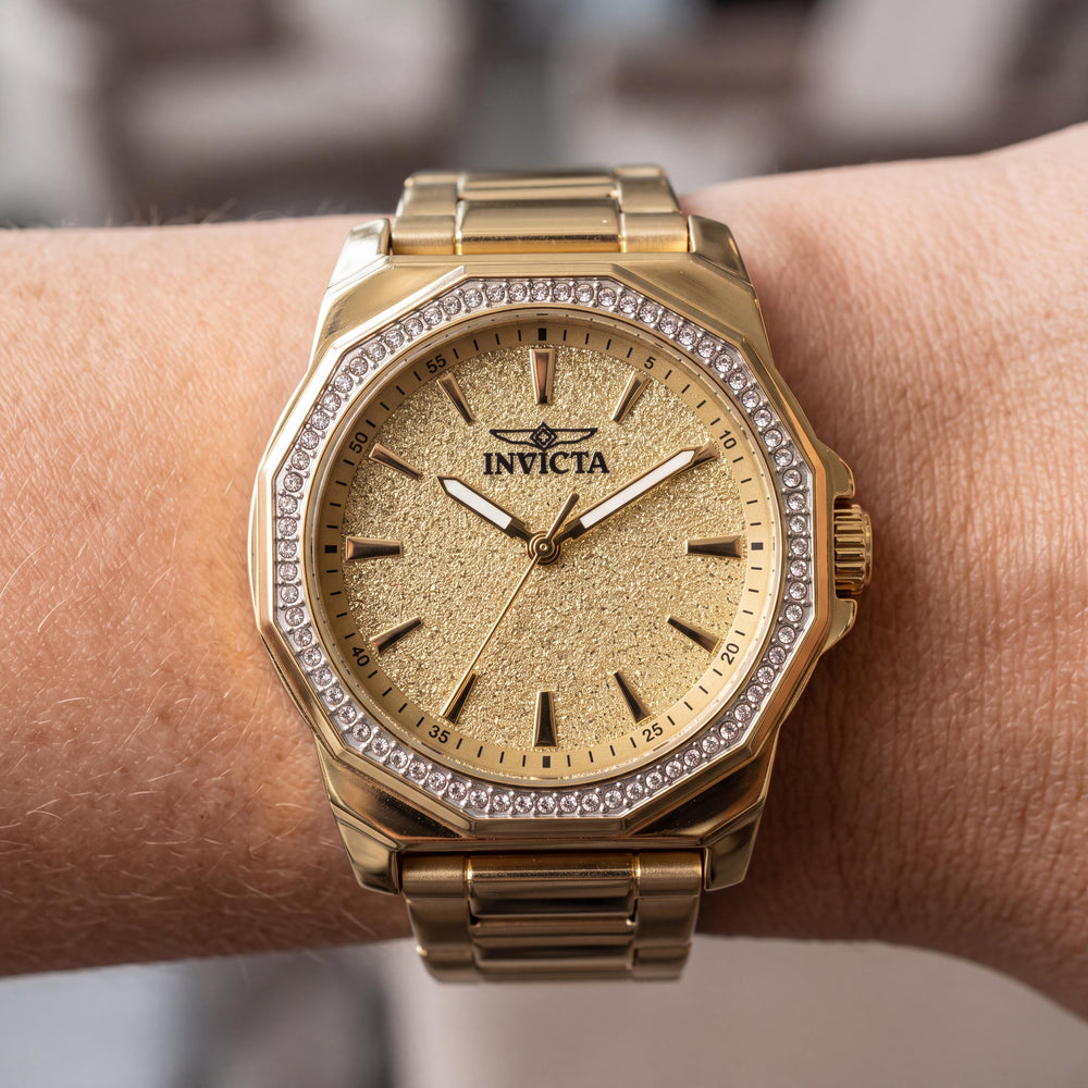 Invicta Speedway 49130 Reloj de cuarzo para mujer, de acero inoxidable tono dorado con esfera dorada de 34 mm