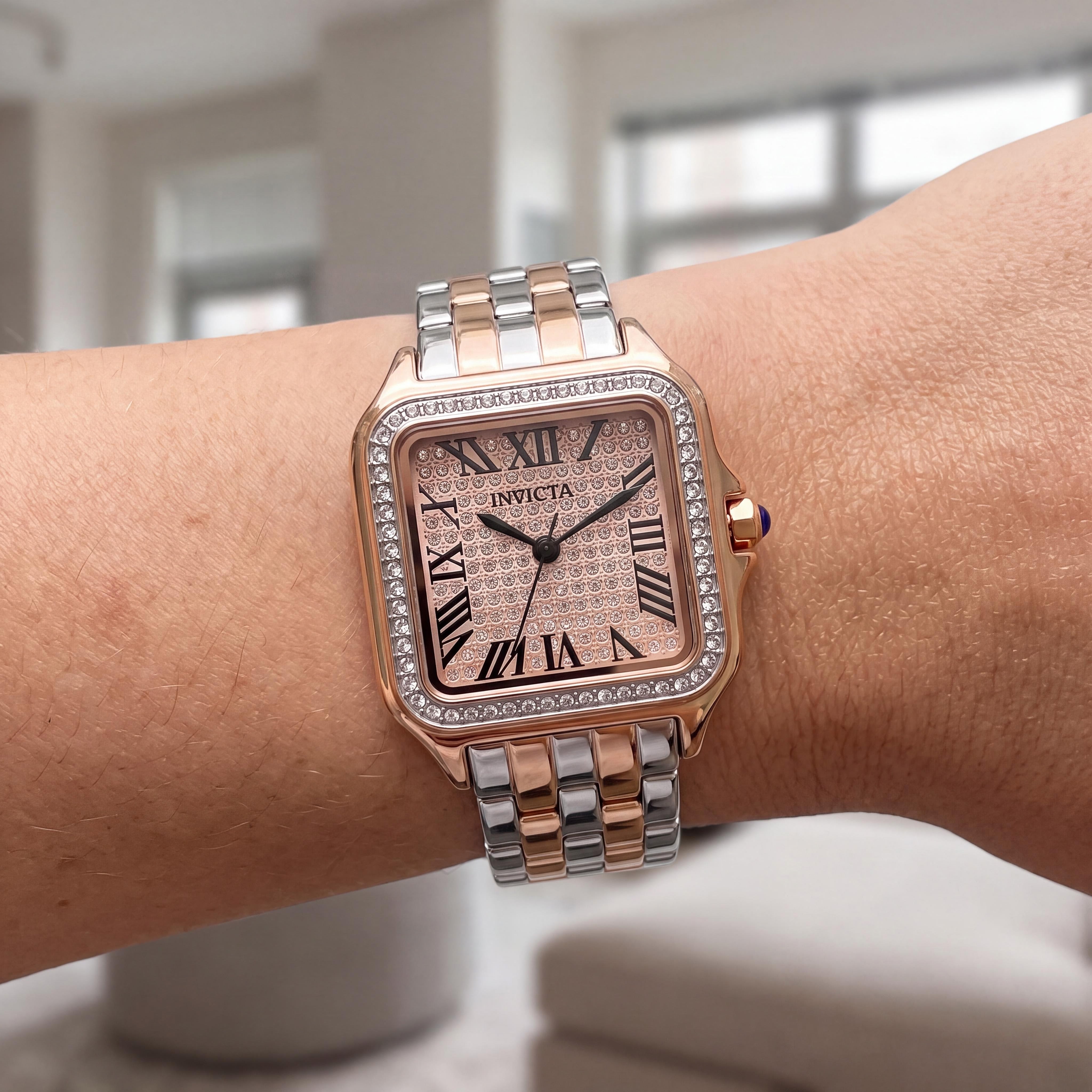 Invicta Angel Collection Reloj de cuarzo clásico para mujer, de acero inoxidable chapado en oro rosa, con esfera plateada, 28 mm, Photo 3