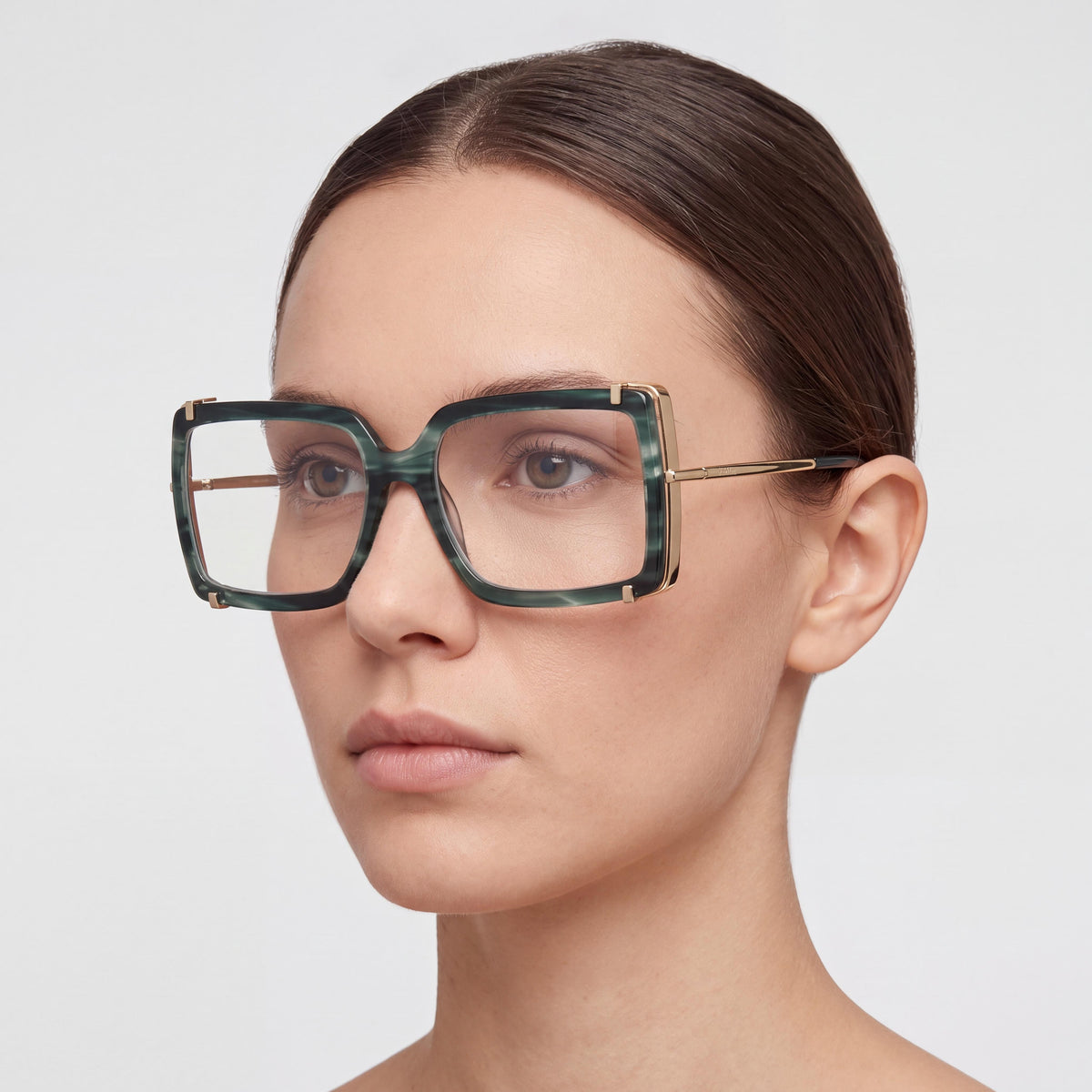 MaxMara Clásico Women's Dark Green Striped Acetate Eyeglasses Transparent Lenses 55-17-135, Photo 4