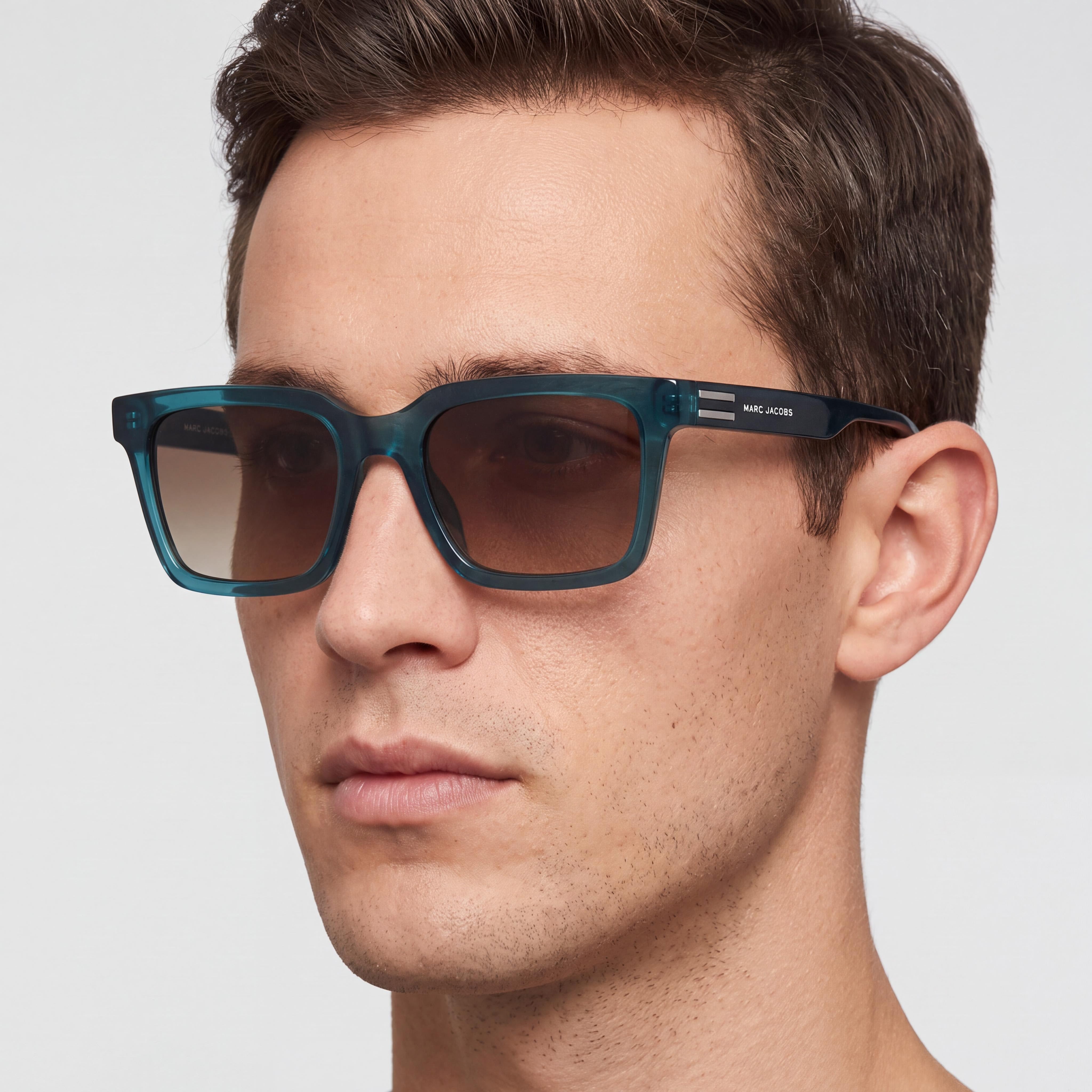 Gafas de sol informales Marc Jacobs para hombre con montura de acetato azul-marrón y lentes marrones con protección UV de 53 mm, Photo 3
