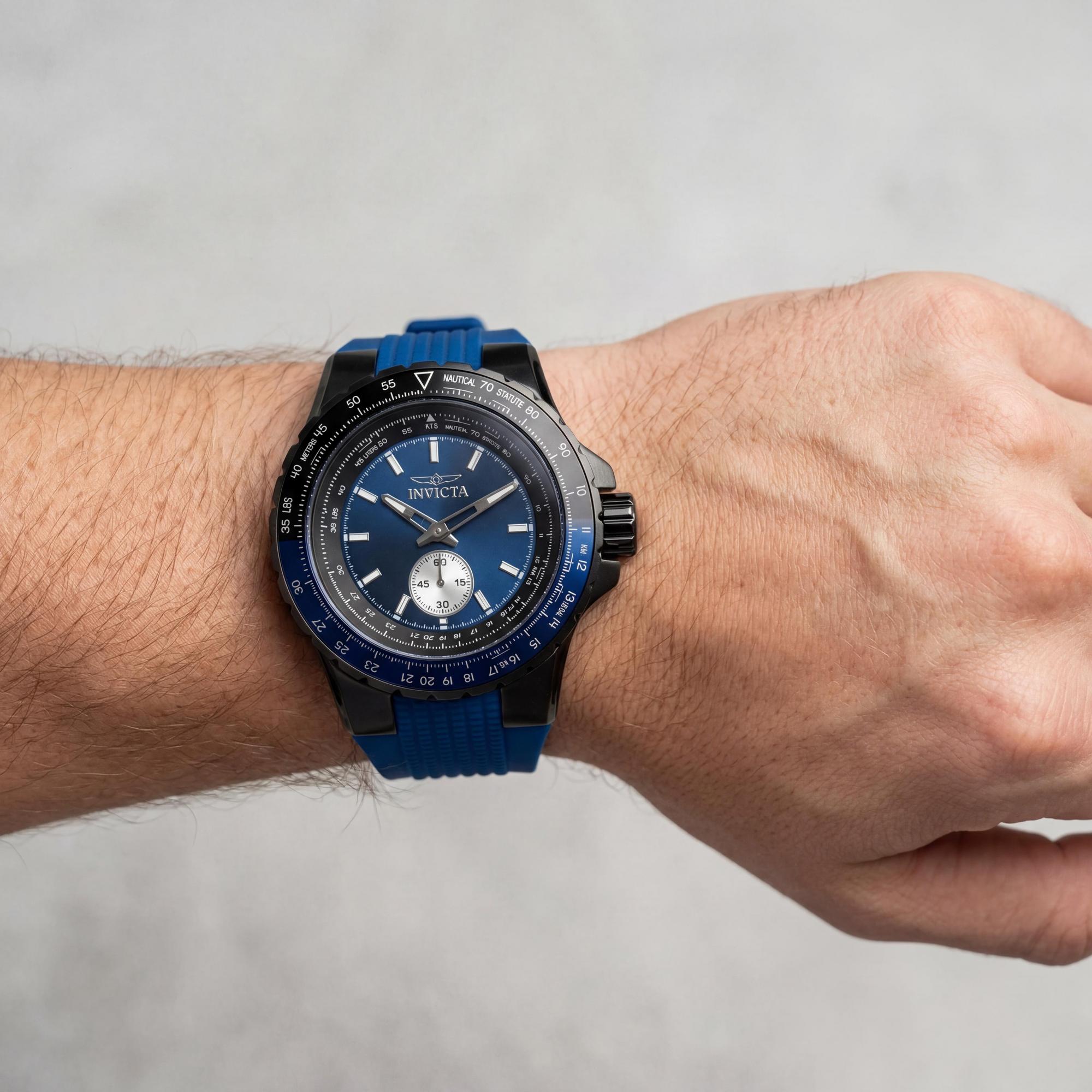 Reloj Invicta Aviator 49300 para hombre, de cuarzo, acero inoxidable negro, 50 mm, esfera azul, correa de silicona y resistente al agua hasta 10 ATM., Photo 3