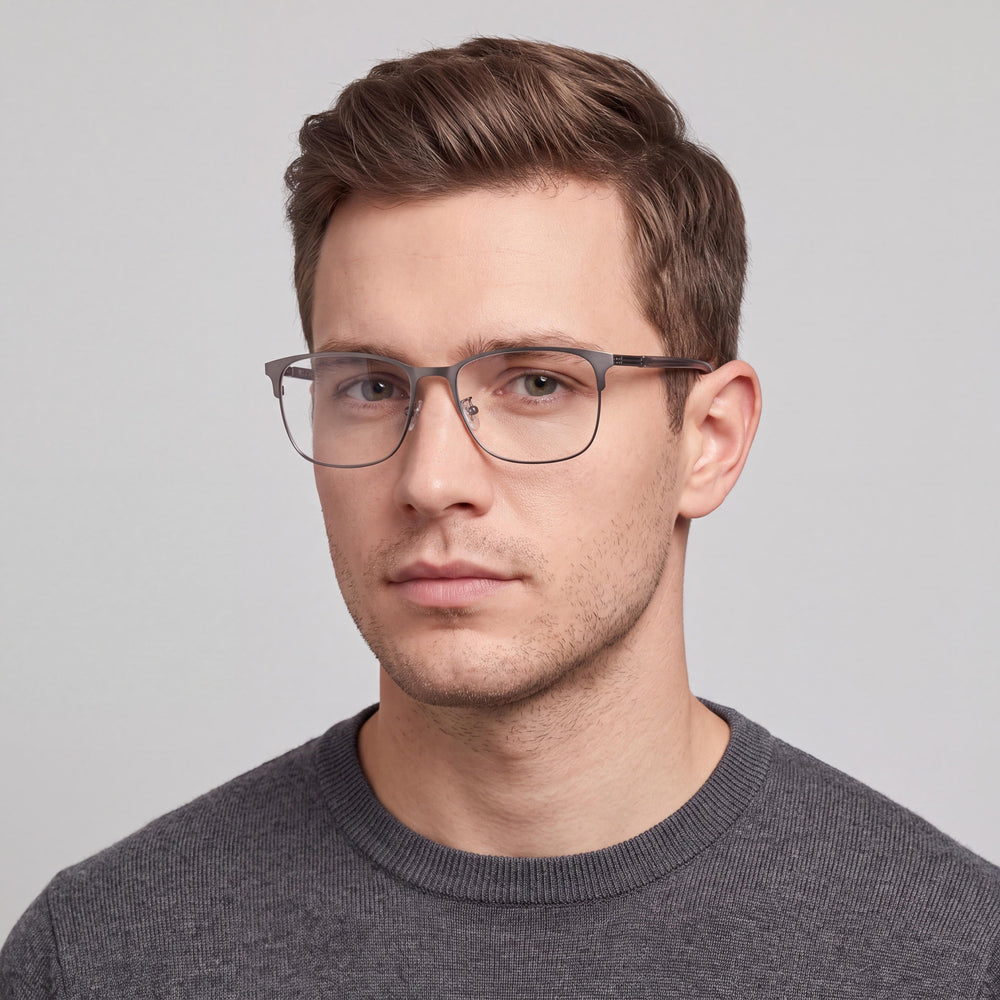 GUESS 50055-d Men's Lightweight Metal Frame in Nickel Tin Dark Matte with Clear Polycarbonate Lens 56mm