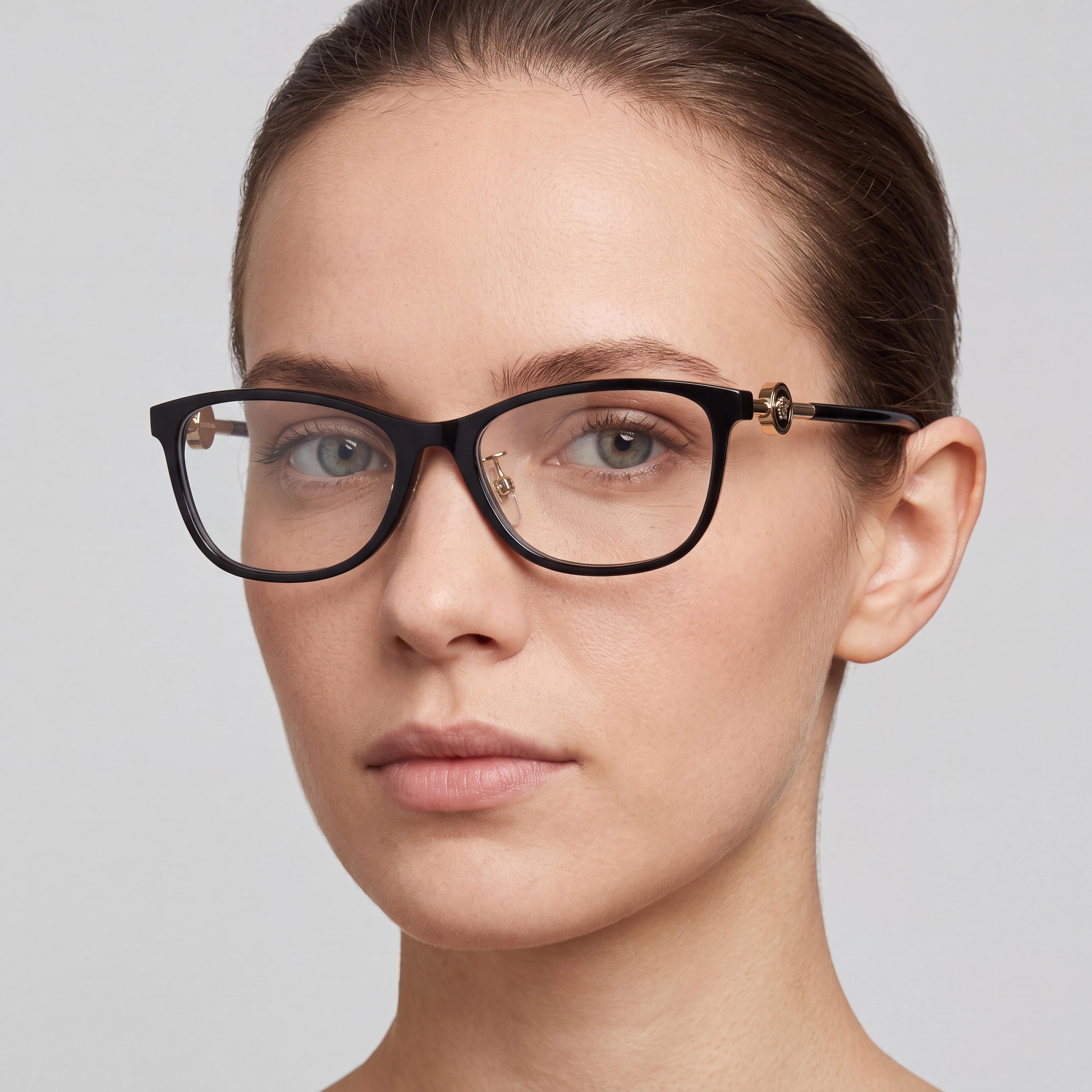 Gafas Versace modernas de mujer con montura completa cuadrada de plástico negro, lentes transparentes, talla 55-16-140, Photo 4