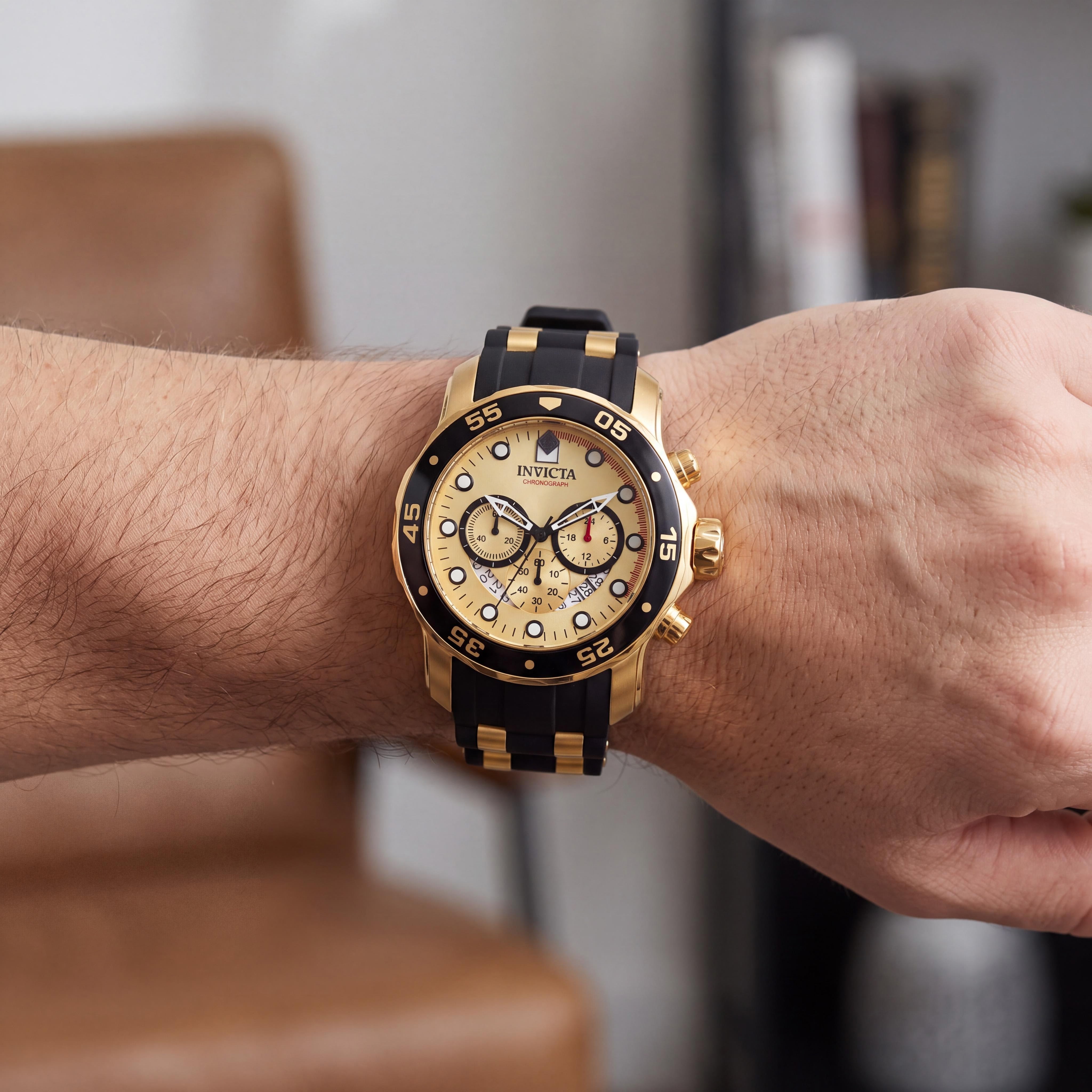 Invicta Men's Diver Chronograph Quartz Watch, Black & Gold with Gold Dial, 100m Water Resistant, 49mm Case, Photo 4
