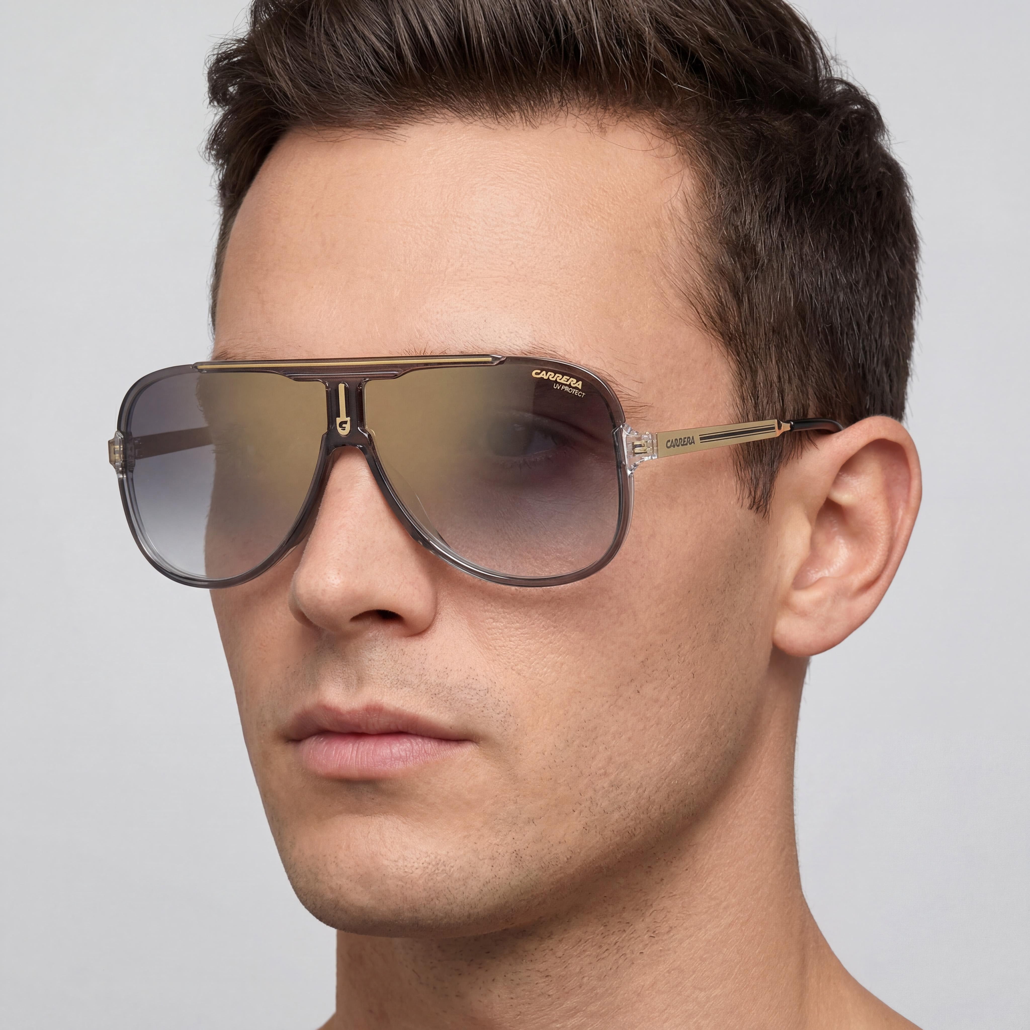 Carrera 1059/S Men's Grey Shaded Gold Mirrored Propionate Square Sunglasses 64mm, Photo 3