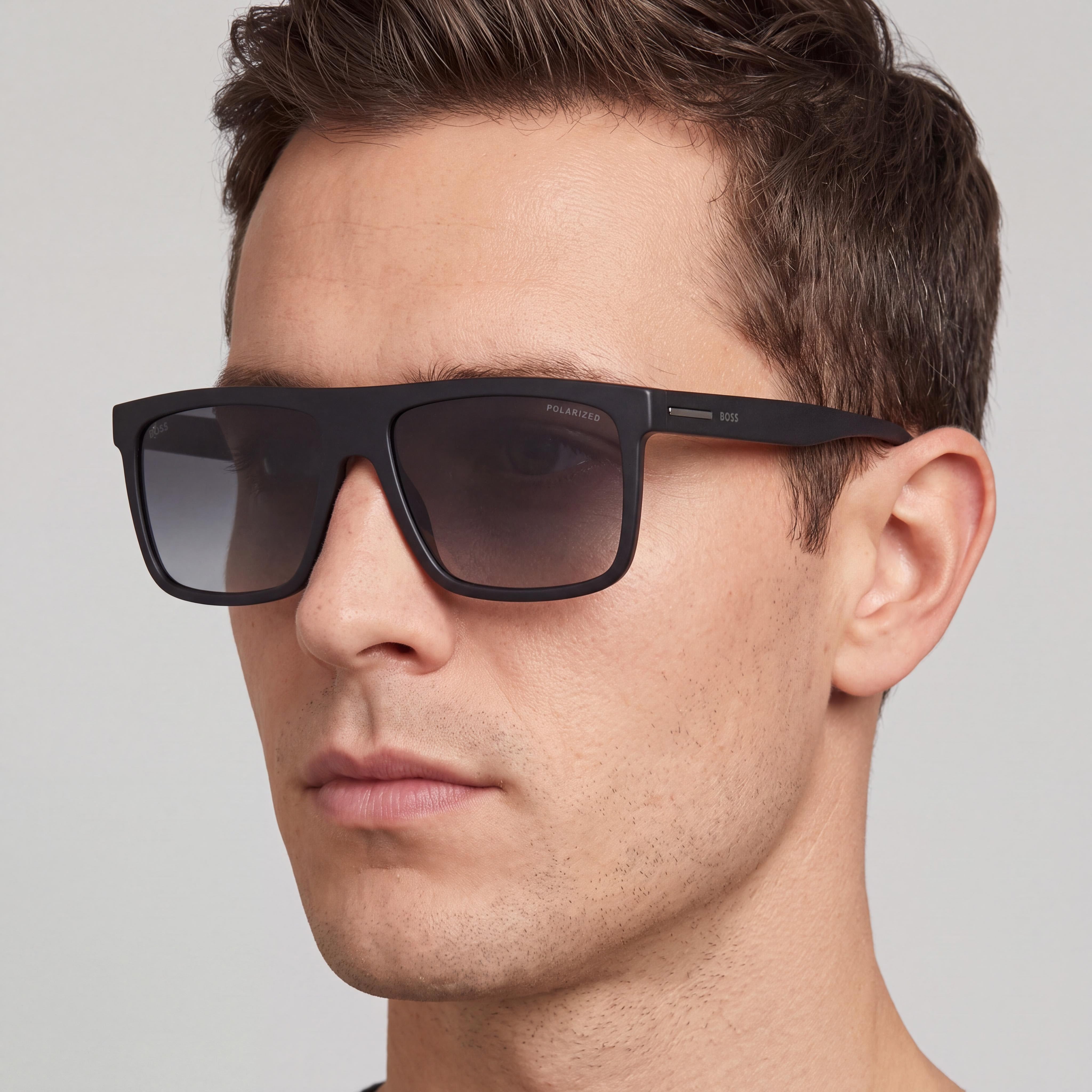 HUGO BOSS BOSS 1440/S Men's Polarized 100% UV Acetate Sunglasses, Matte Black with Grey Shaded Lenses, 59mm, Photo 5