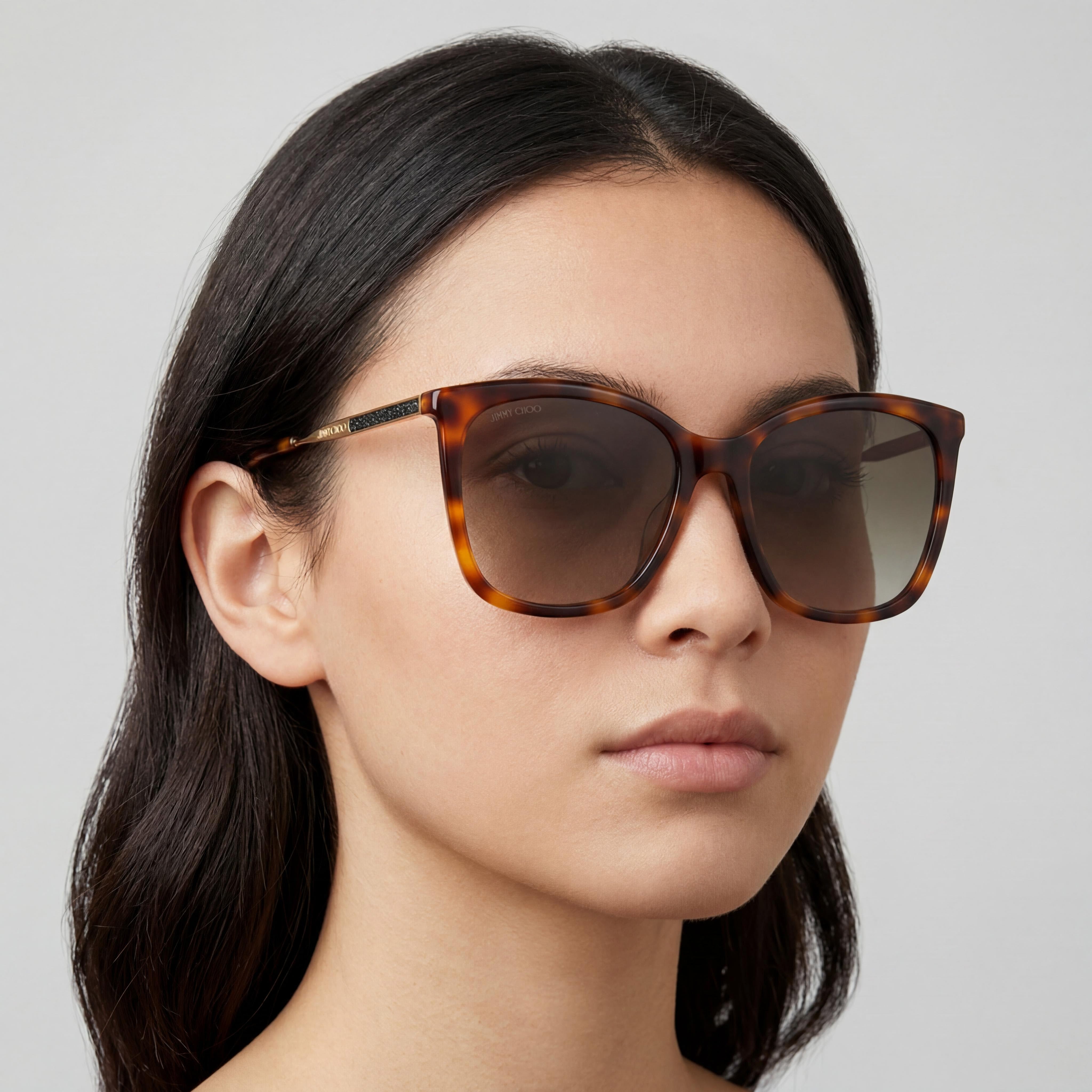 Jimmy Choo NEREA/G/S Gafas de sol de mariposa para mujer con montura de acetato havana, lentes degradadas marrones, 100% protección UV, 57mm, Photo 4