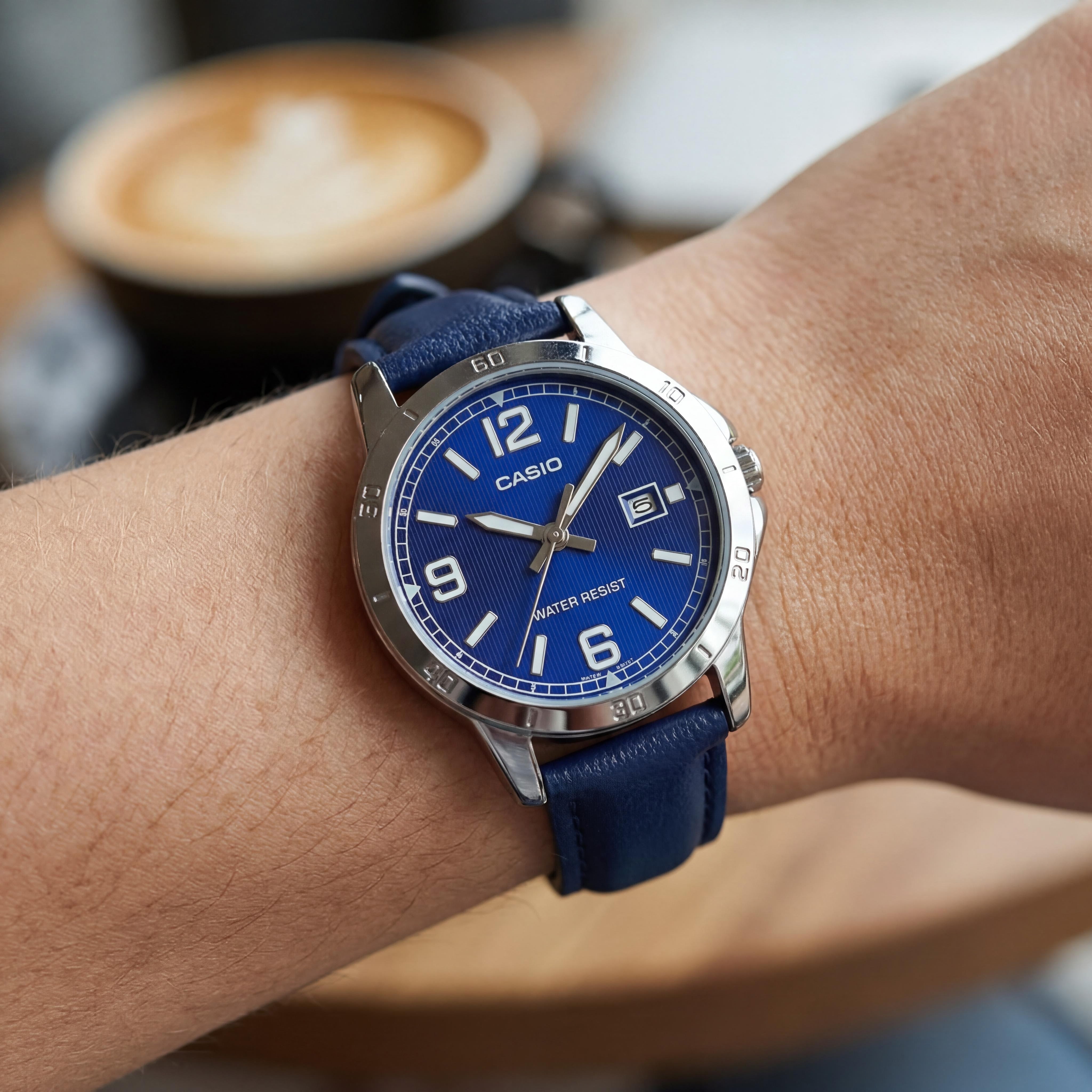 Casio Women's Quartz Movement Blue Analog Date Watch, Stainless Steel, Leather Band, 35.2mm, Photo 4