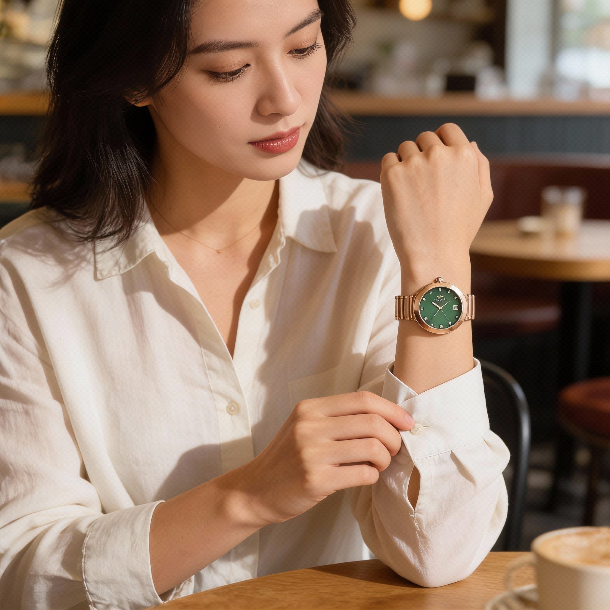 Reloj de cuarzo suizo para mujer Oniss ON5559-30_RGGN con esfera de nácar rosa y verde, caja de 33 mm, Photo 4