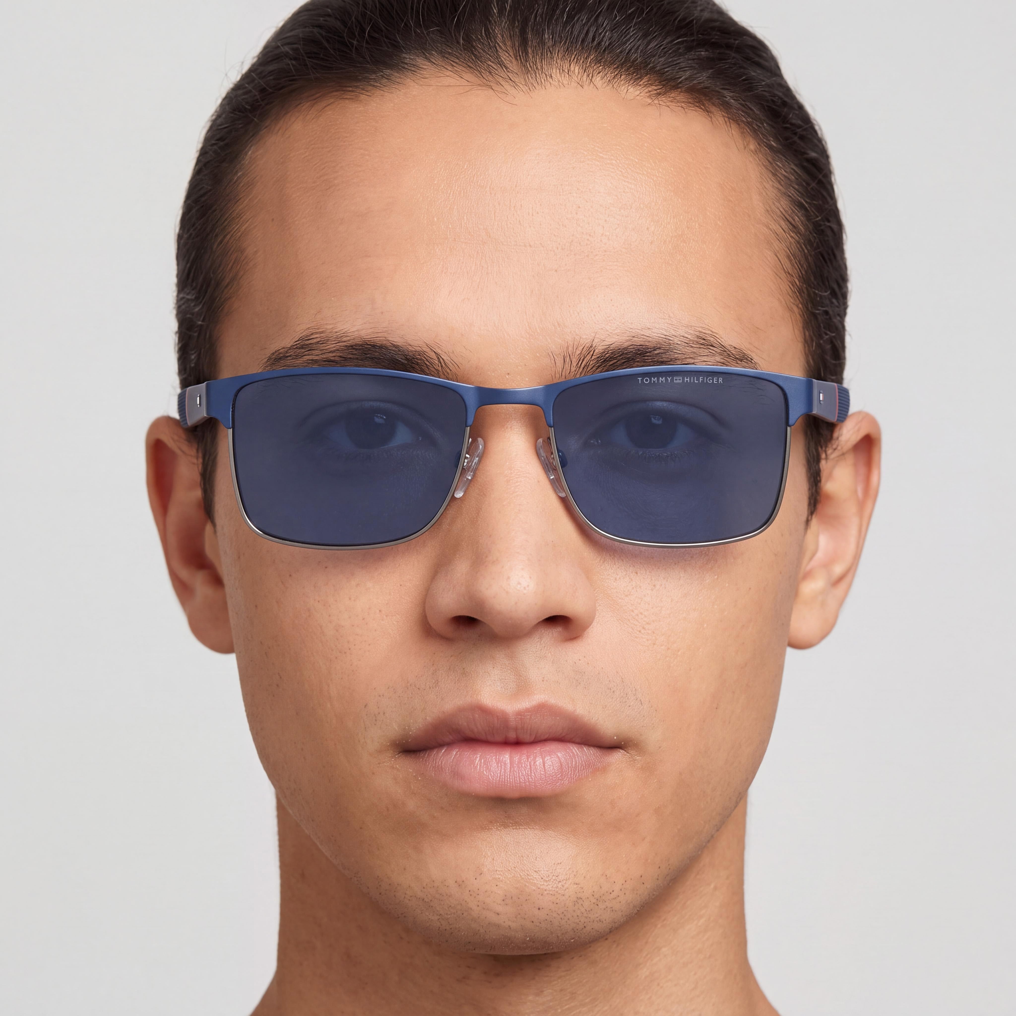 Tommy Hilfiger Classic Unisex Stainless Steel Matte Blue Ruthenium Frame Gray Lens Sunglasses 56mm UV Protection, Photo 5