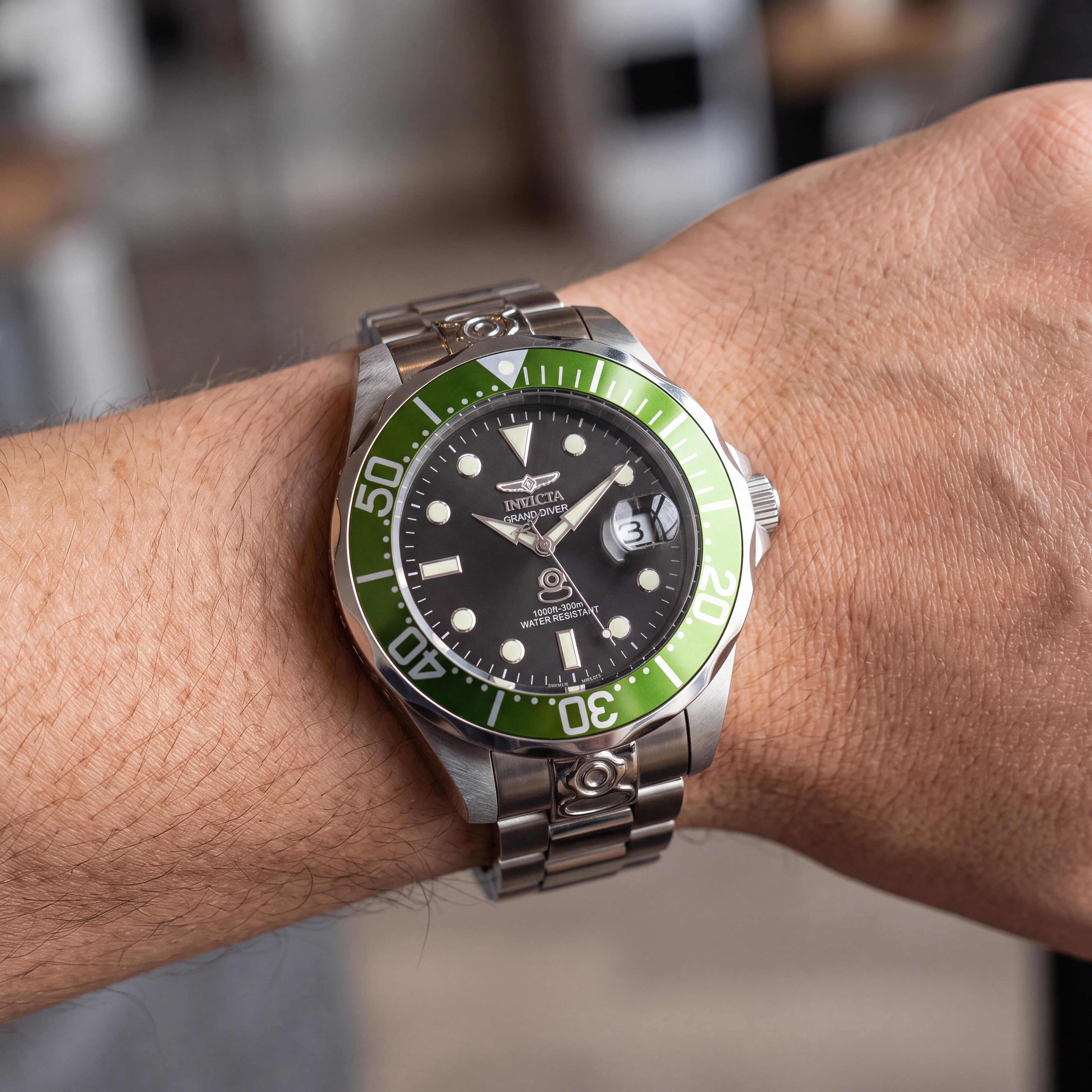 Invicta 3047 Pro Diver Reloj Automático Unisex de Acero Inoxidable, Bisel Verde Plateado, Brilla en la Oscuridad, 47 mm, Photo 4
