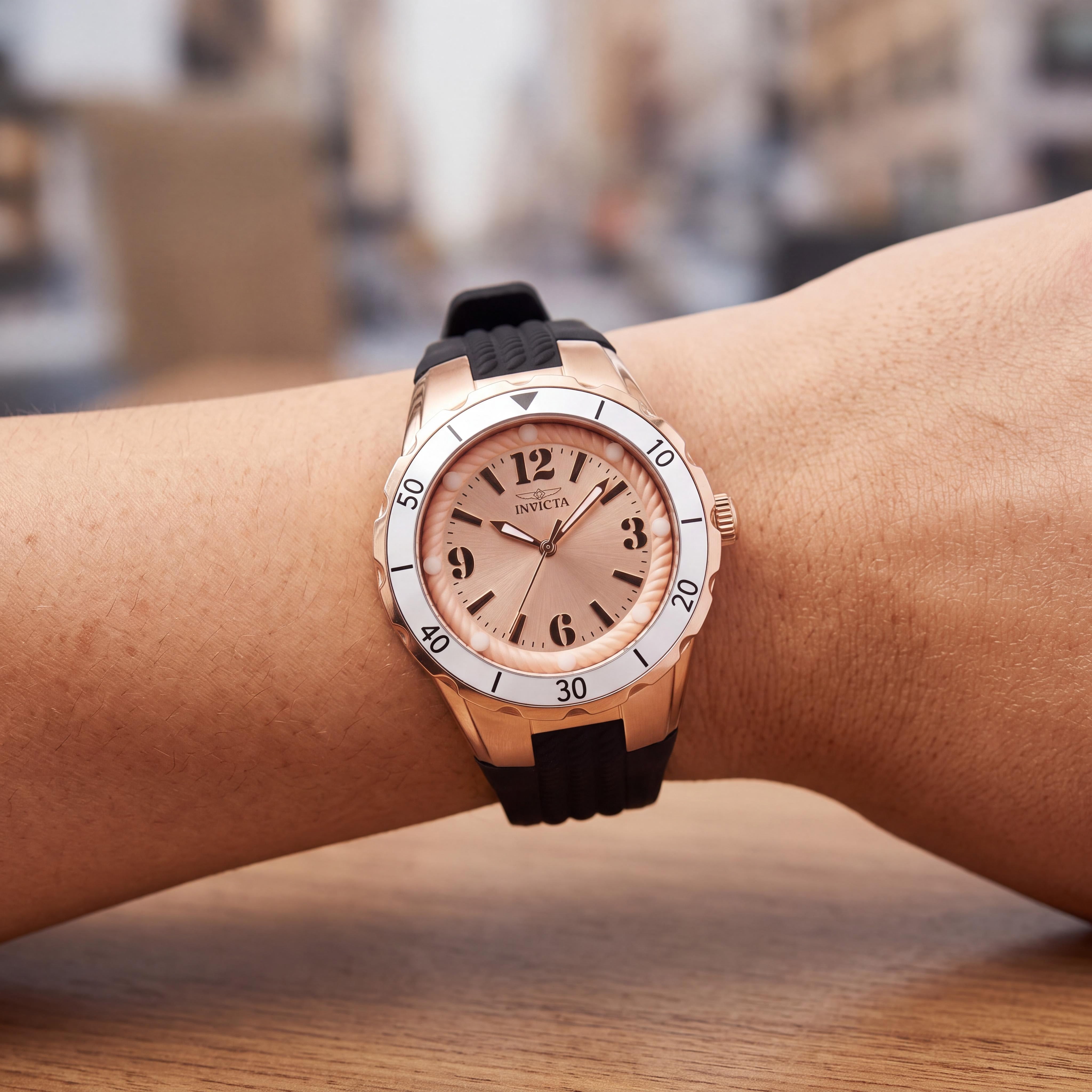 Invicta Angel 48854 Reloj Unisexo de Cuarzo de Acero Inoxidable Oro Rosa con Correa de Silicona, Resistente al Agua 100m, 38mm, Photo 3