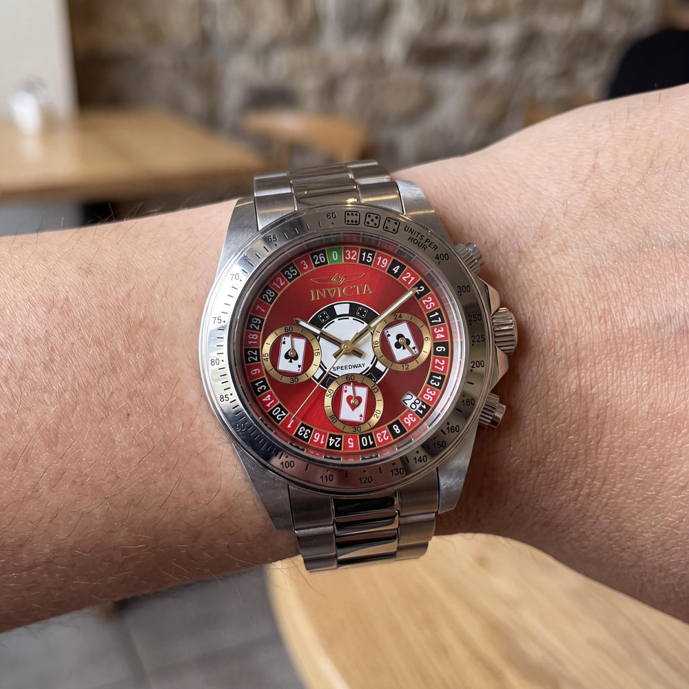 Invicta Speedway 50494 Reloj de Acero Inoxidable con Esfera Roja, Movimiento de Cuarzo, 39 mm, Resistente al Agua