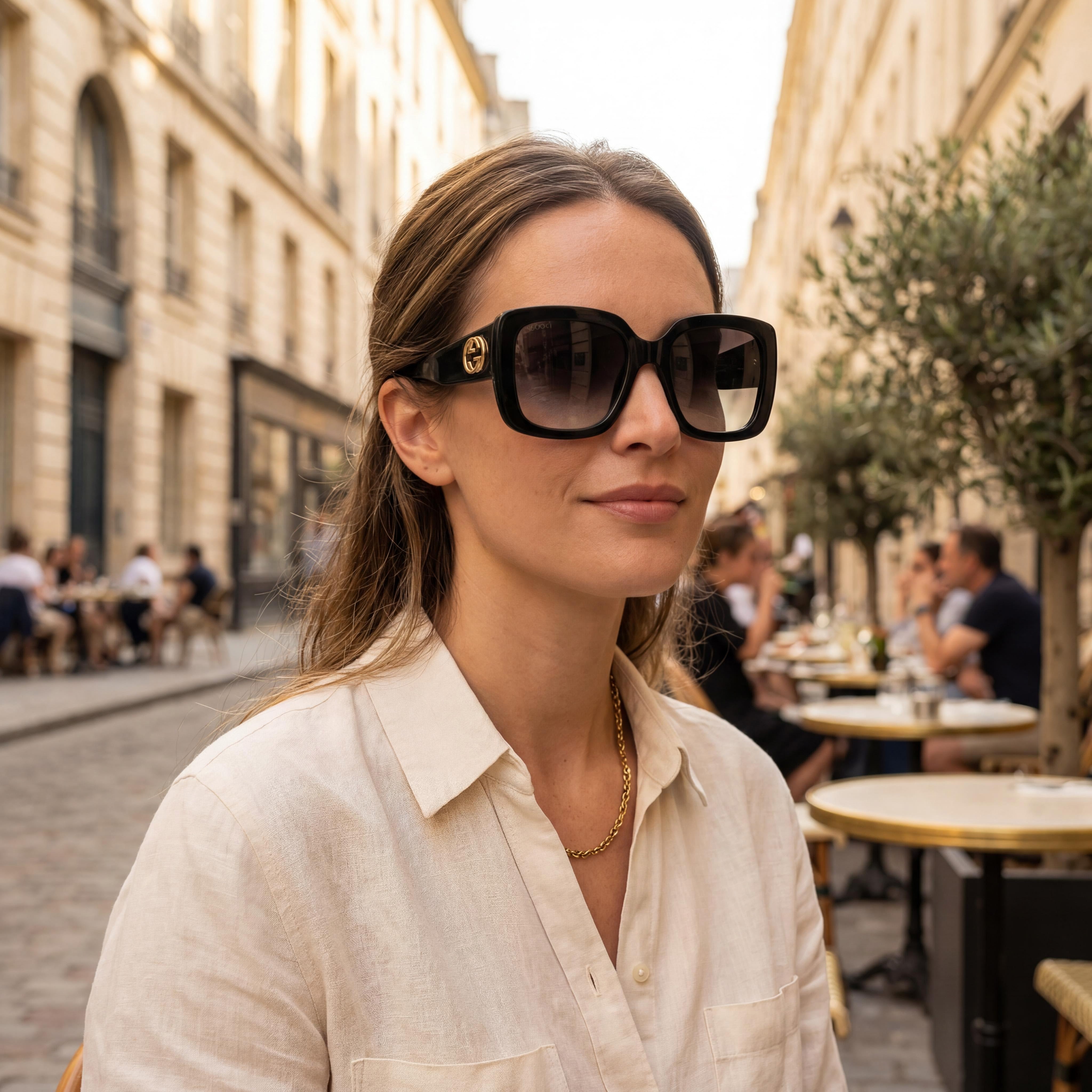Gucci GG0141SN Women's Black Plastic Full Rim Square Frame Non-Polarized Grey Gradient Sunglasses 53mm, Photo 5