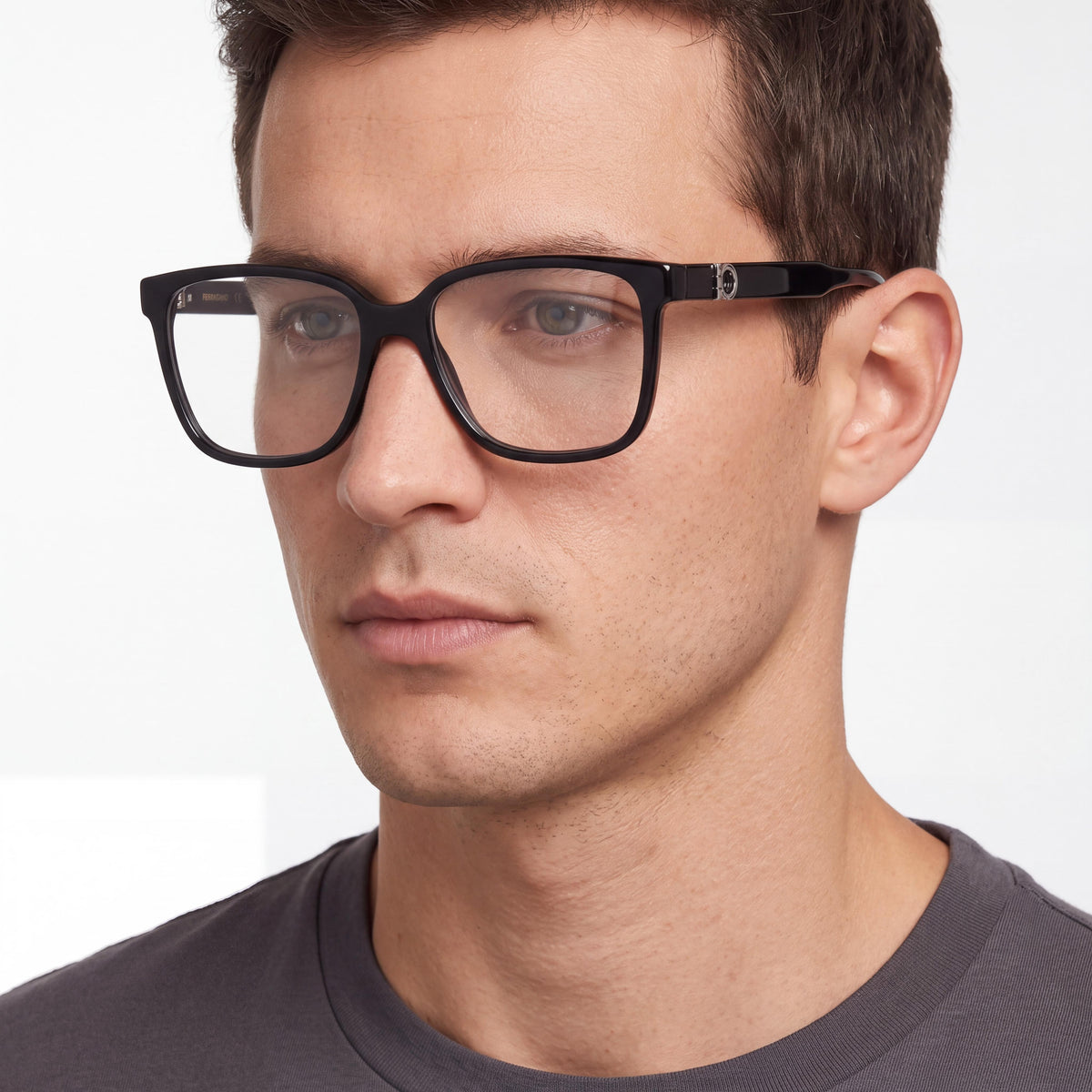 Ferragamo Men's SF3043E Style Black Plastic Frame Ophthalmic Glasses Transparent Lens 57-16-145, Photo 4