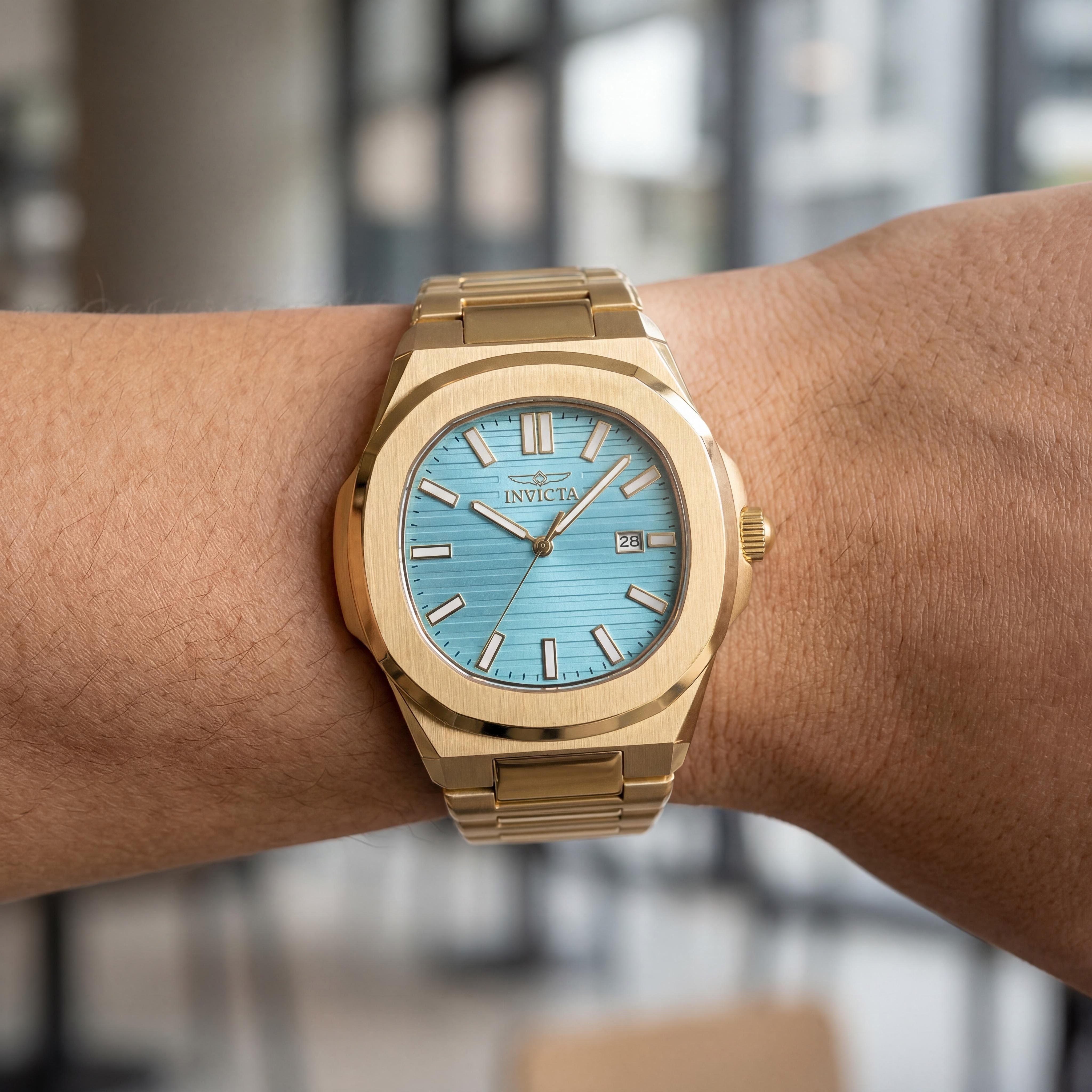 Invicta Speedway 48517 Reloj unisex de cuarzo con caja de acero inoxidable dorado y esfera azul, 41 mm, Photo 4