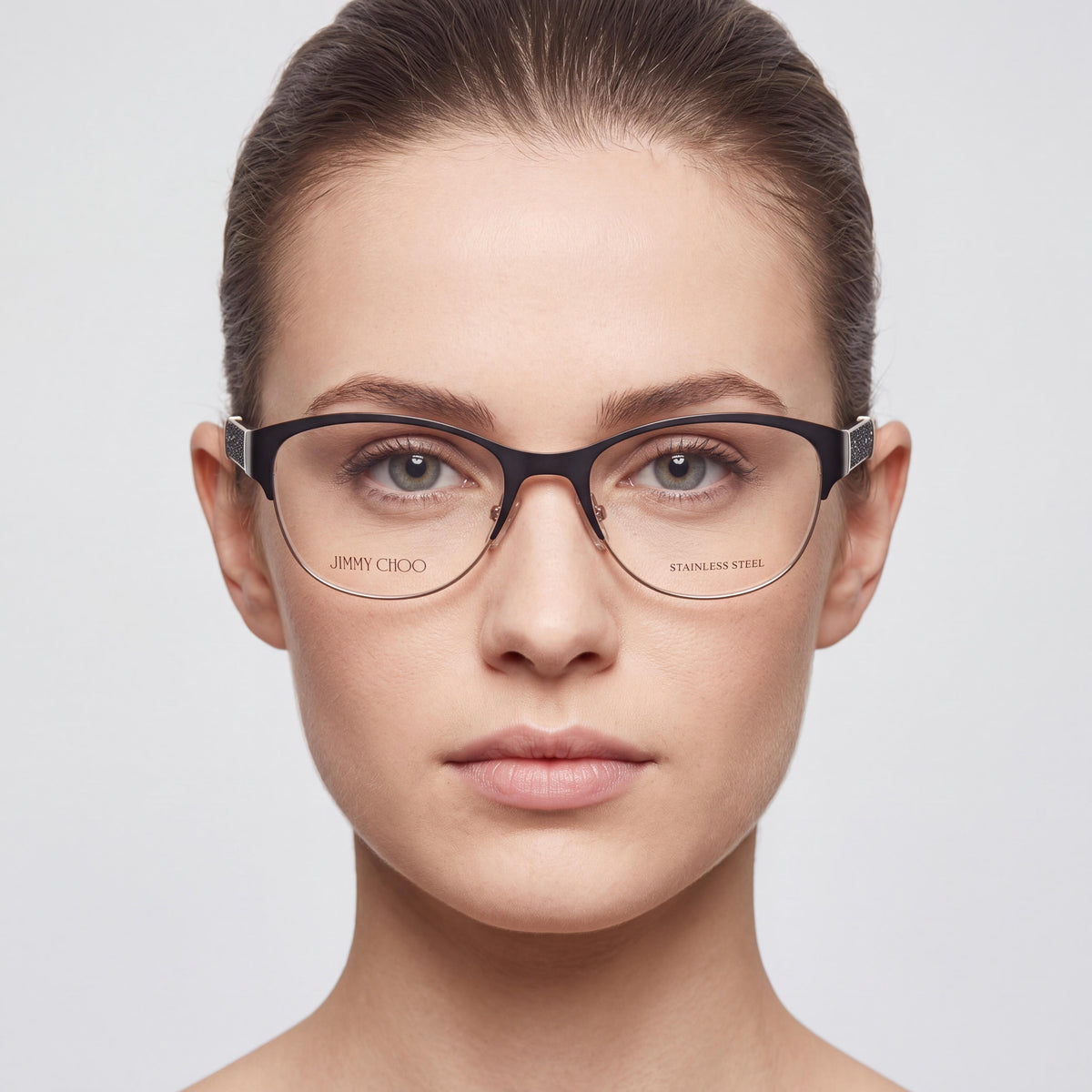 JIMMY CHOO JC180 Women's Rectangle Stainless Steel Metal Matte Background Glitter Non- Eyeglasses 53-16-140, Photo 3
