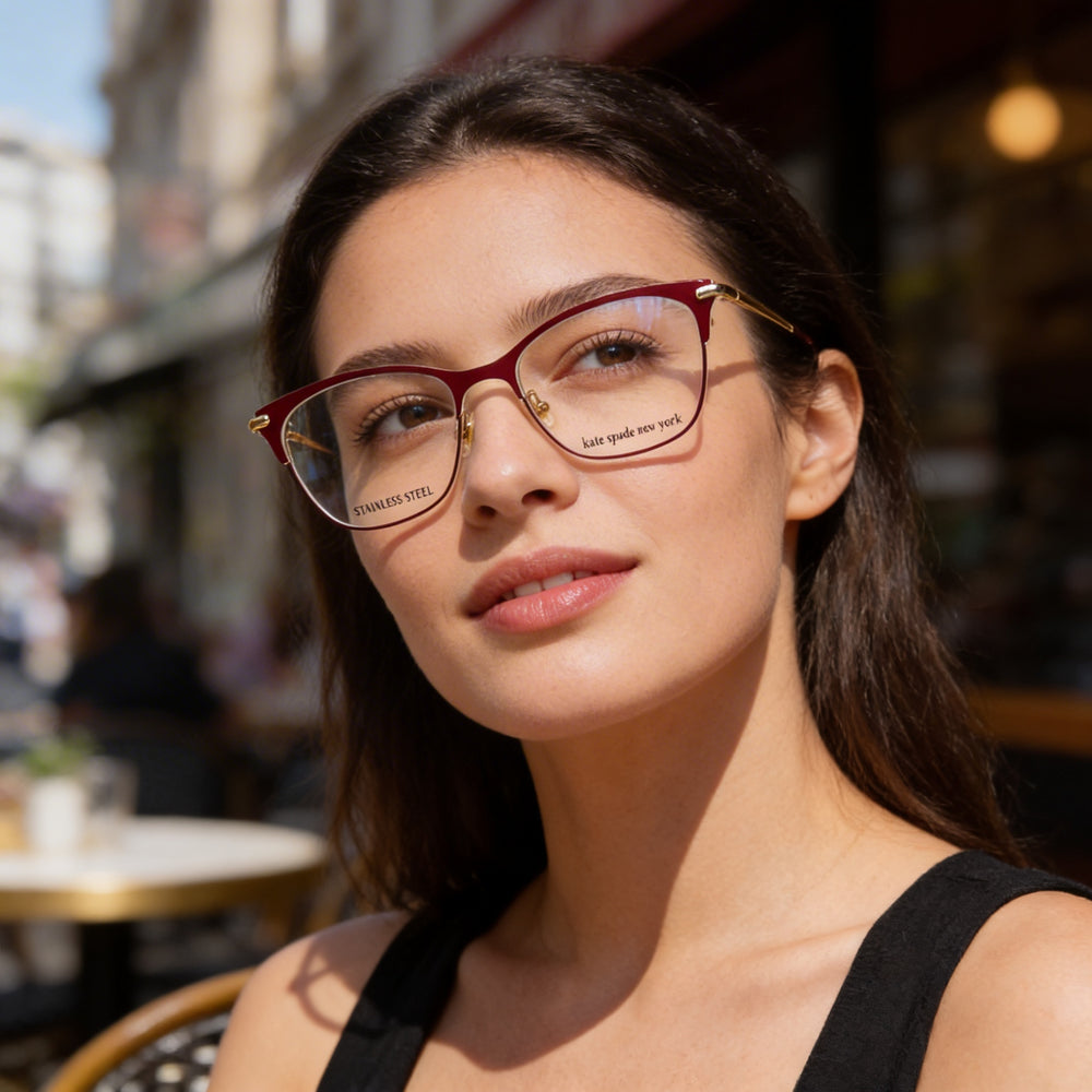 Gafas rectangulares Kate Spade New York para mujer, de metal color borgoña con lentes color borgoña 50-17-140