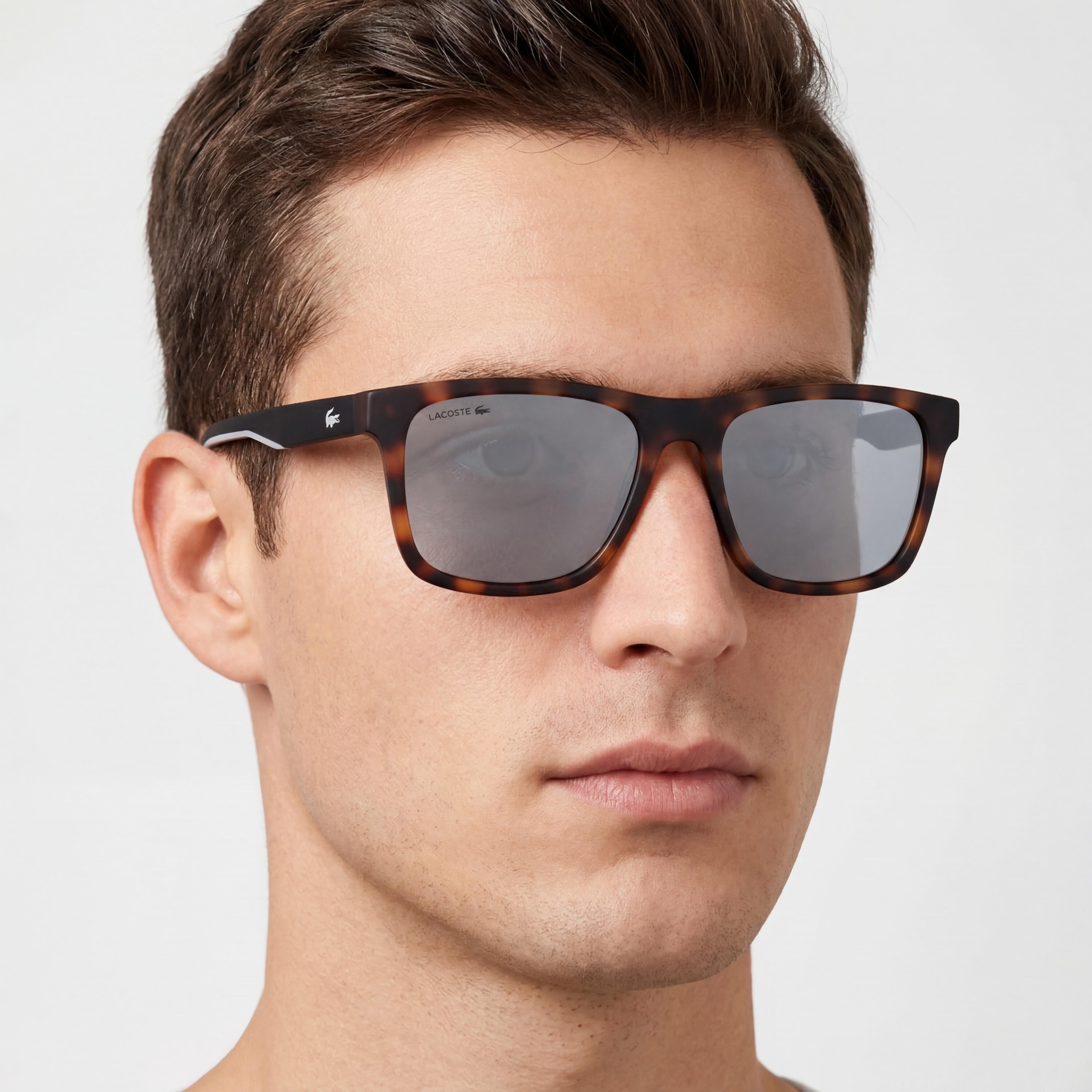 Gafas de Sol Lacoste L957s para Hombre, Montura de Plástico Habana Mate, Lente con Espejo Gris con Protección UV, 56mm, Photo 4