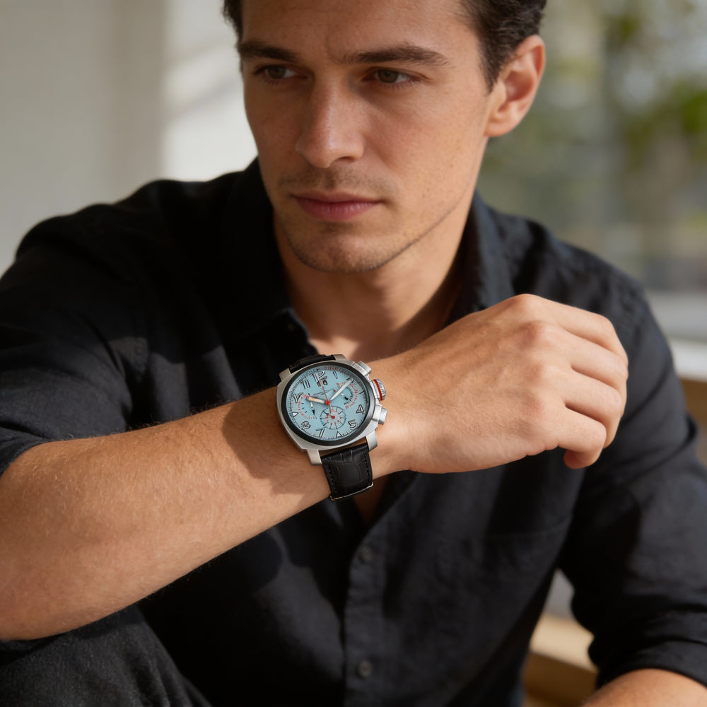 Christian Van Sant Men's Grand Python Blue Dial Chronograph Quartz Stainless Steel Leather Watch