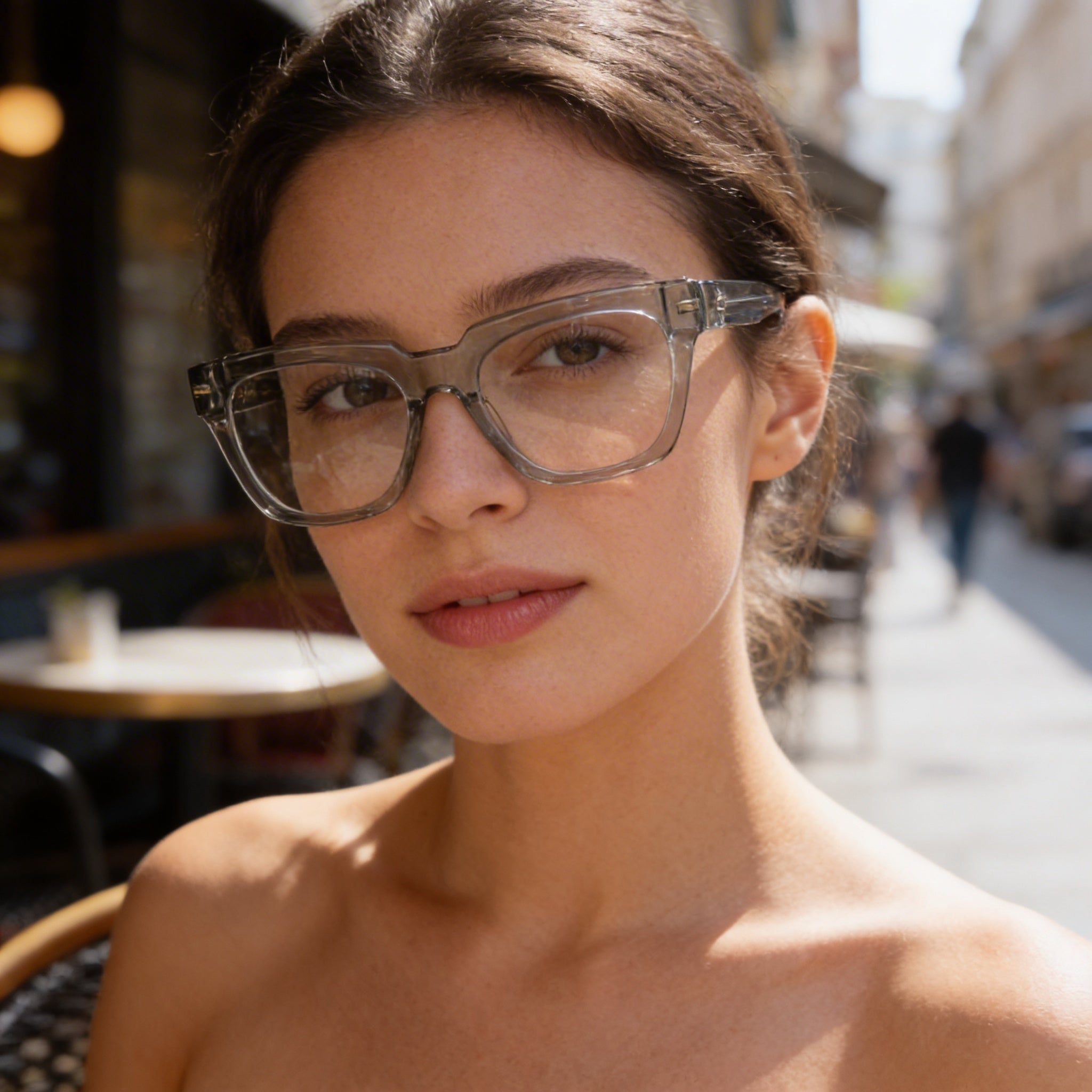 Gafas GUESS Gu50238 unisex con montura de plástico gris brillante y lentes de policarbonato transparente de 53 mm, Photo 5