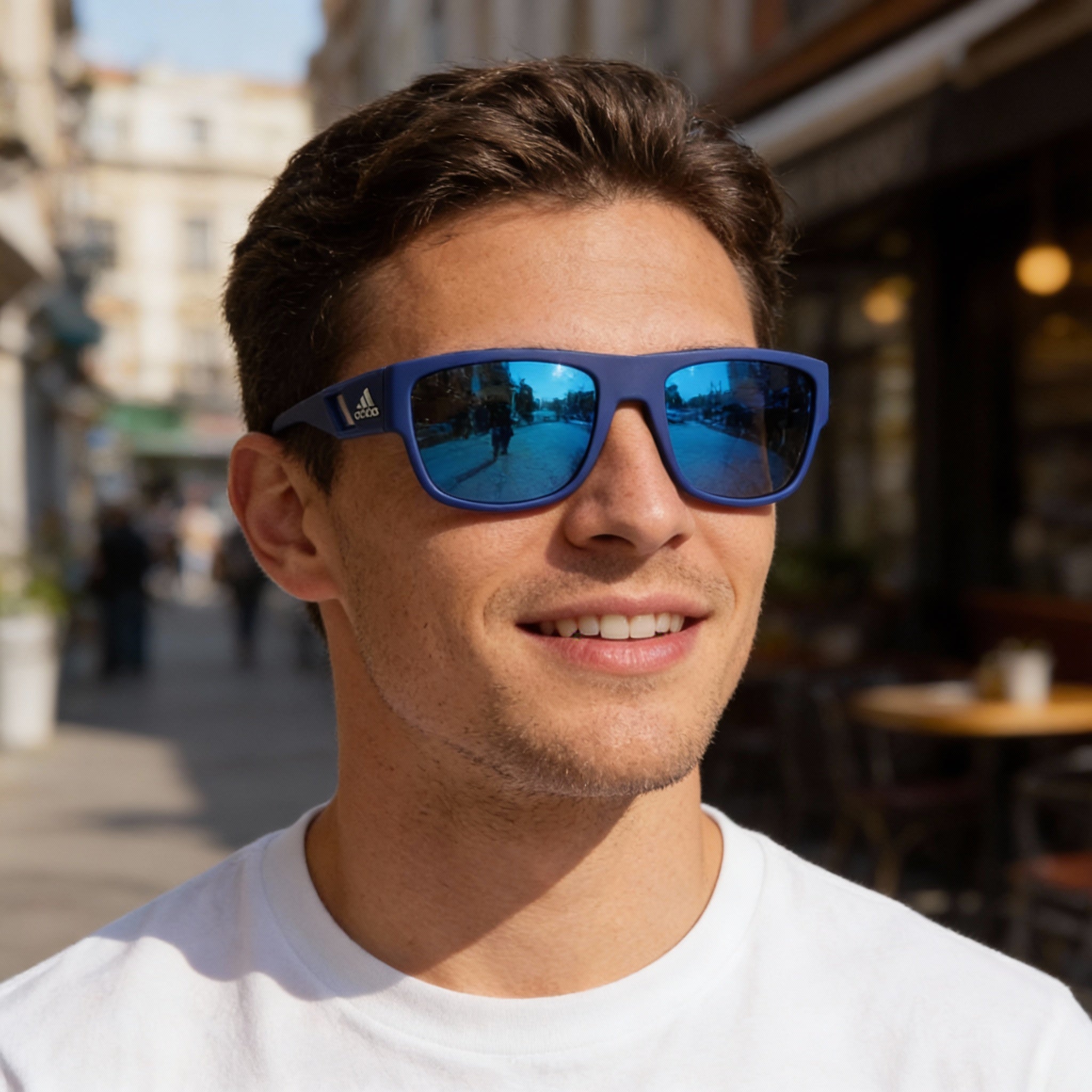 Gafas de sol adidas 100% UV Protection para hombre, montura de plástico azul mate, lentes de espejo verde, 60-19-130 mm, Photo 6