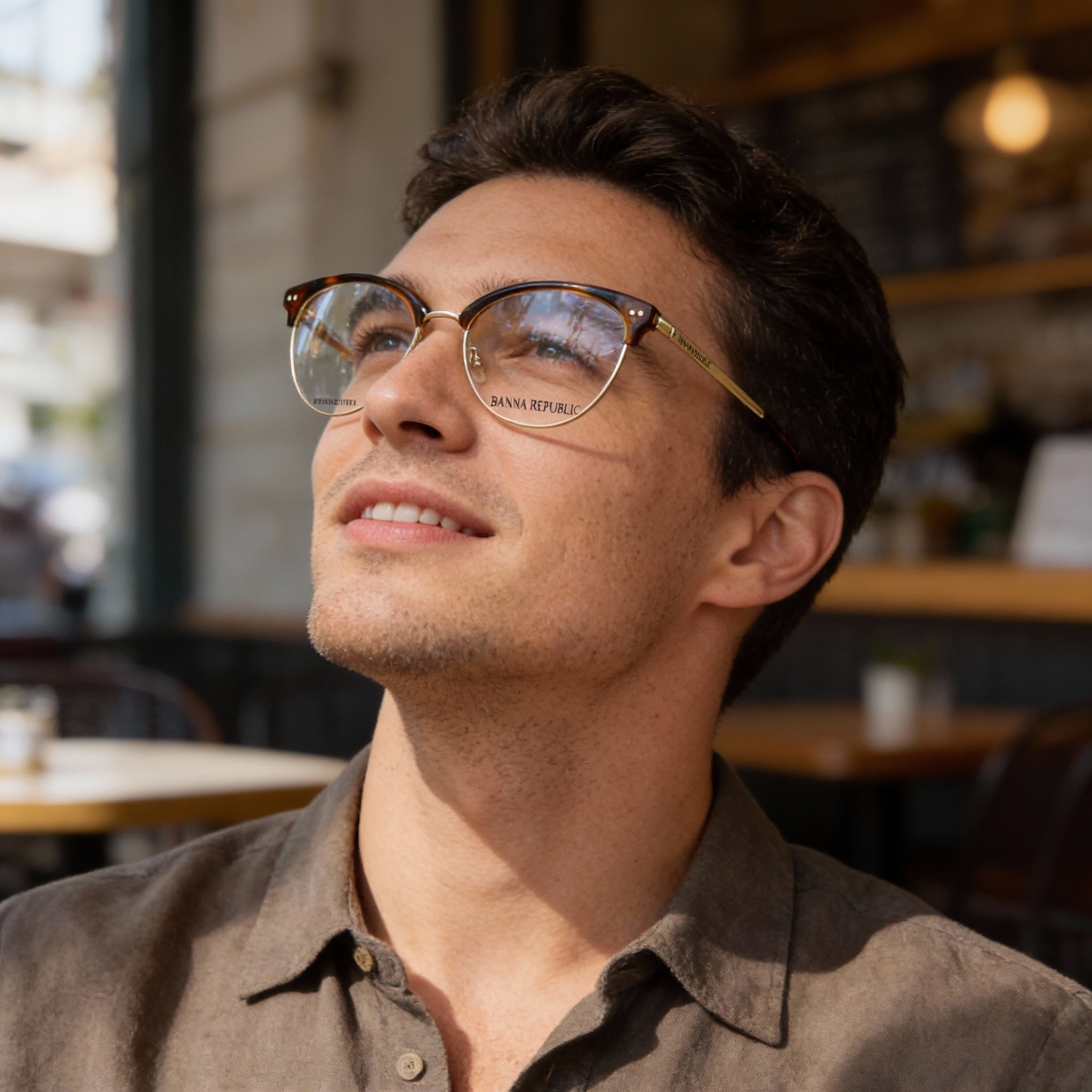 Gafas de vista BANANA REPUBLIC Loraine para hombre con montura de plástico color marrón habano y lentes de 52 mm, Photo 6