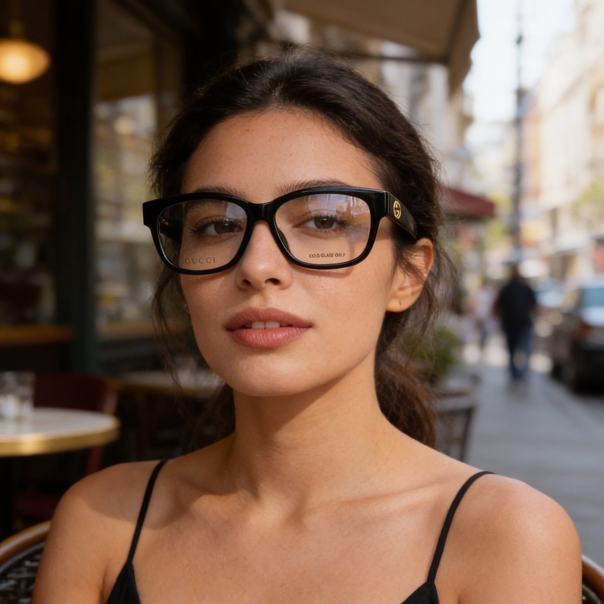 Gucci GG1341O Women's Full Rim Square Plastic Frame Clear Lens Eyeglasses Black Gold-Logo 55mm, Photo 6