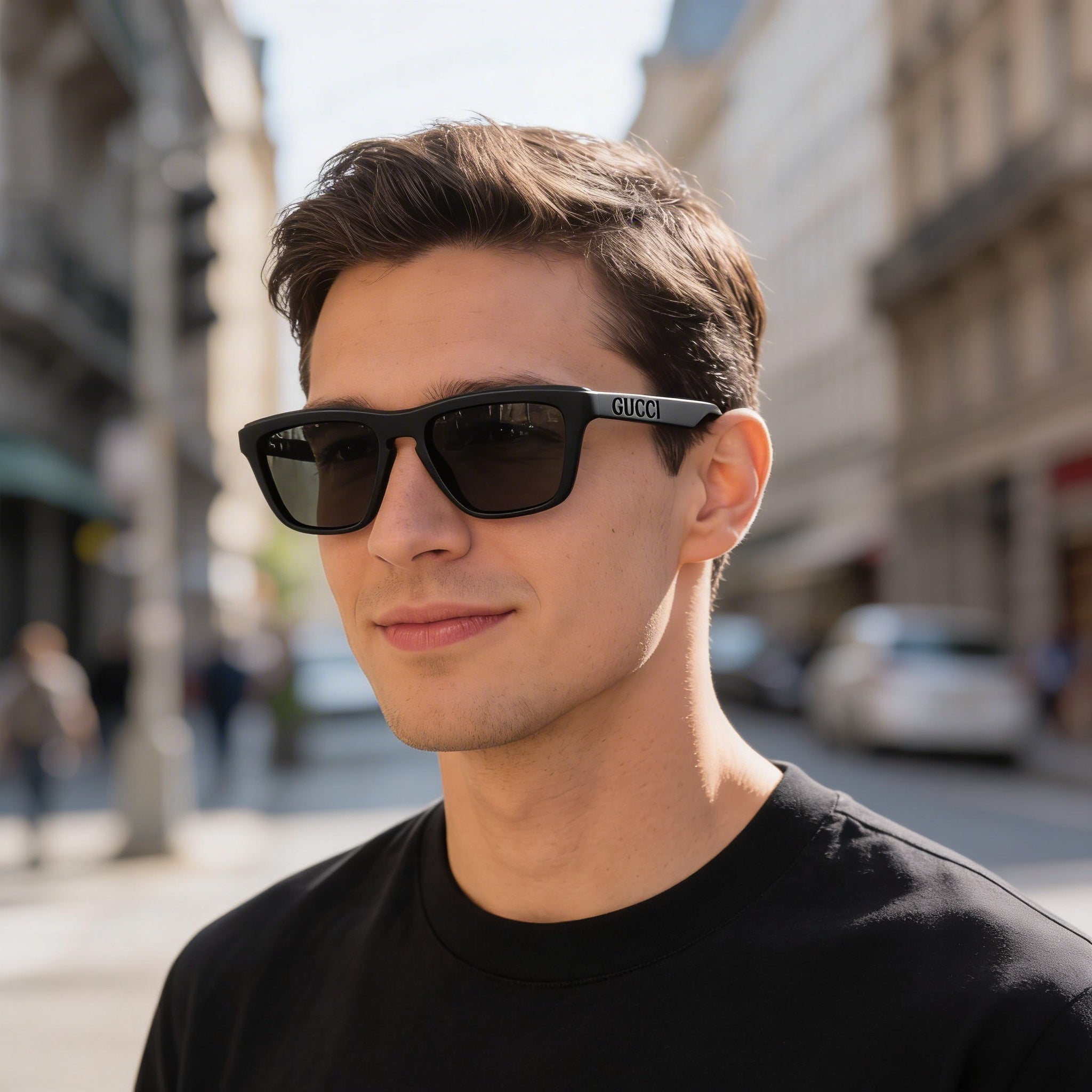 Gucci Casual Sunglasses for Men, Black Acetate Frame, Grey Non-Polarized Lenses, 55mm Lens Width, Photo 6