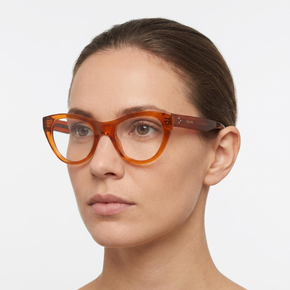 Gafas de acetato transparentes unisex Celine CL50005I Cat Eye Naranja, ancho de lente 49 mm, puente 20 mm, patilla 145 mm