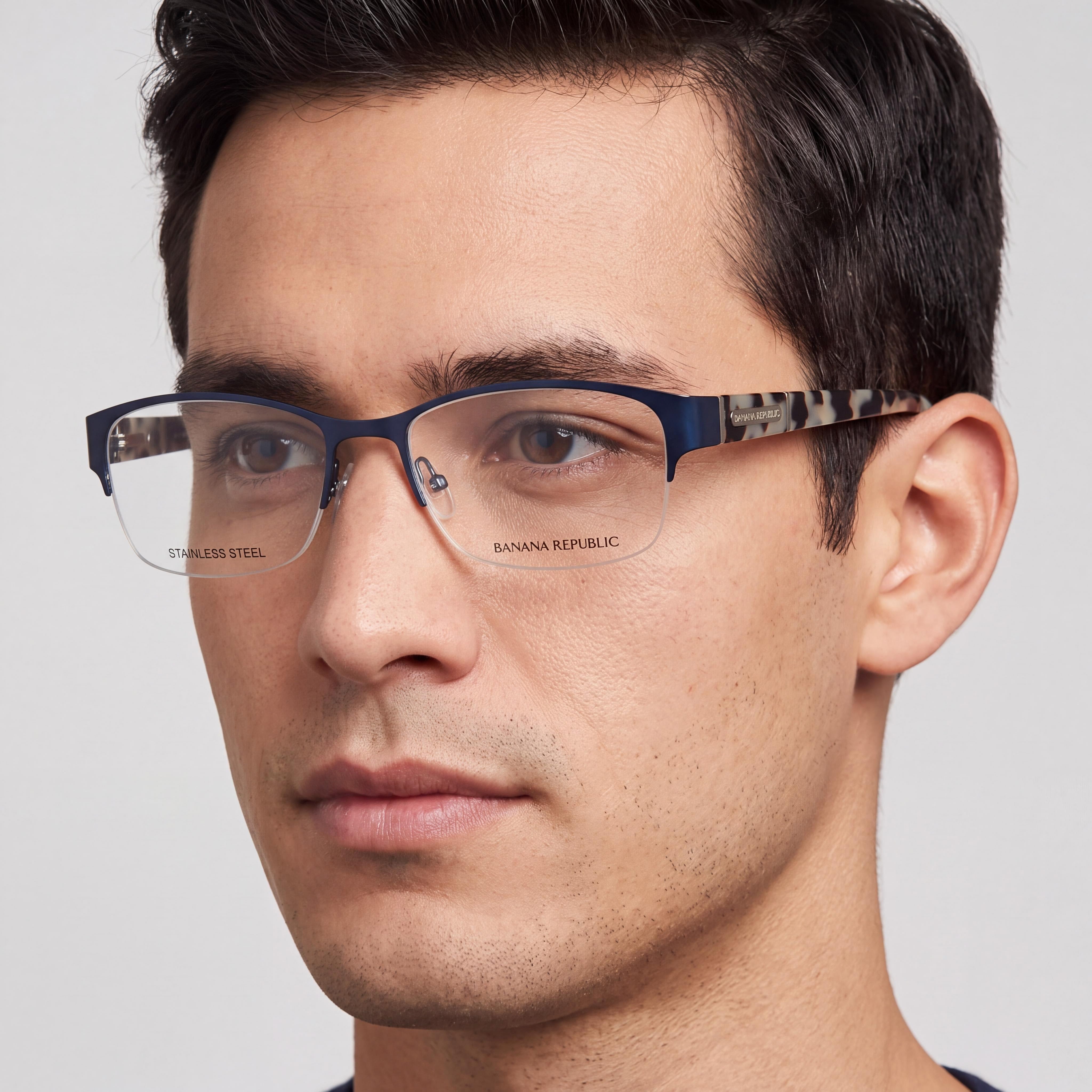 BANANA REPUBLIC 0Da4 Unisex Metal Rectangular Semi-Rimless Eyeglasses Light Blue Navy Demo Lenses 52-16-130, Photo 4