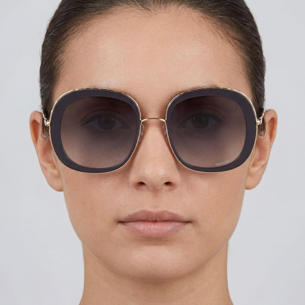 Missoni Classic Women's Rectangular Stainless Steel Sunglasses Grey Shaded Frame Dark Grey Shaded Lens 100% UV Protection 53mm
