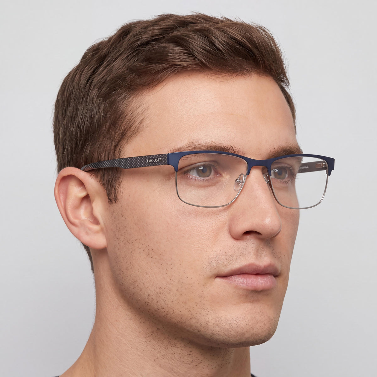 Gafas graduadas Lacoste Casual para hombre con montura color gris plomo y lentes de plástico transparente, 54 mm, Photo 3