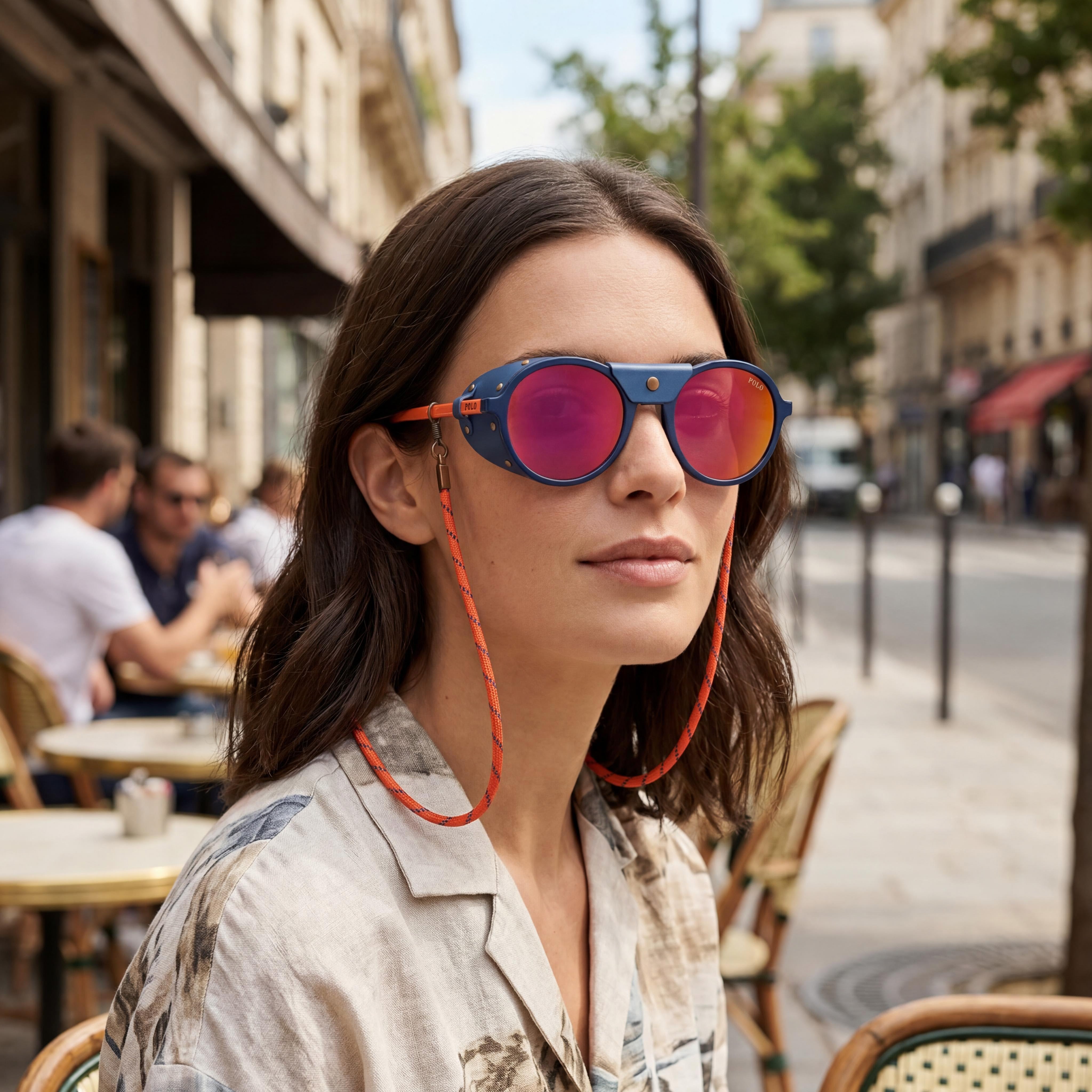 Gafas de sol Polo Ralph Lauren Ph4216qu de ajuste universal para mujer con montura de plástico azul marino brillante y lentes rojas espejadas con protección UV de 52 mm, Photo 4