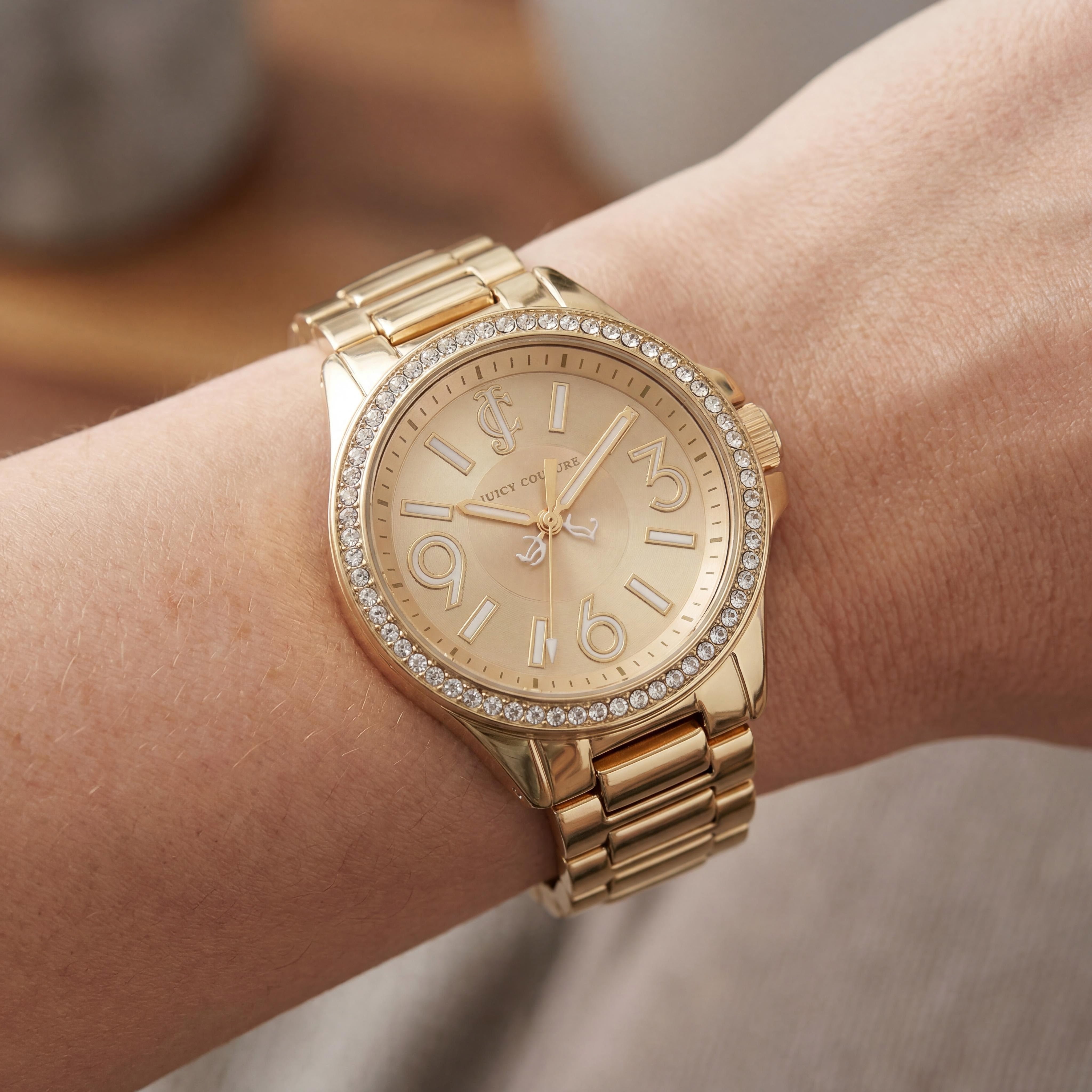Reloj Juicy Couture para mujer, chapado en oro, acero inoxidable, pulsera, bisel de cristal Swarovski, resistente al agua, 38 mm, Photo 4