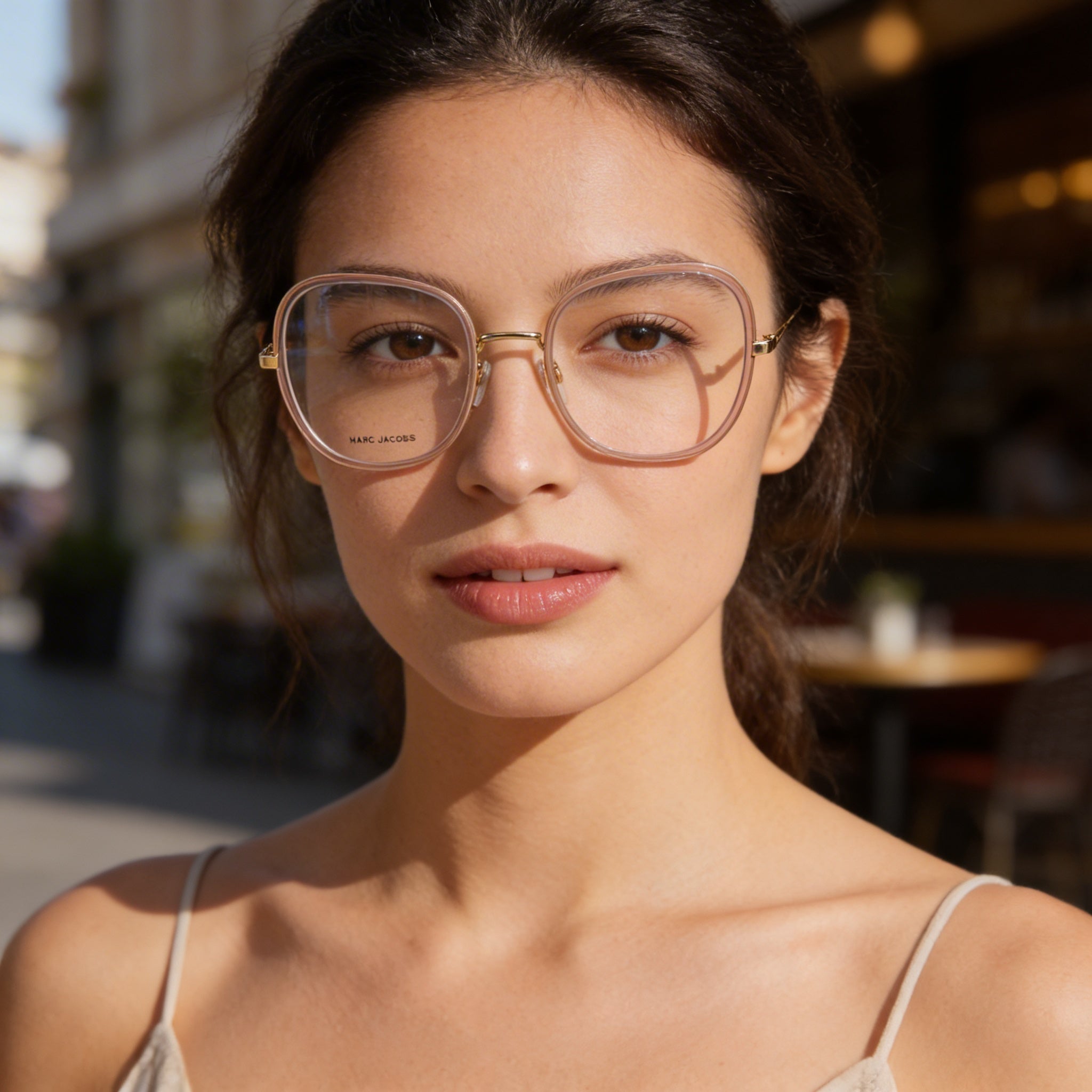Marc Jacobs Modern Eyewear for Women, Beige Gold Alloy Steel Frame, Polycarbonate Lenses 53mm, Photo 6