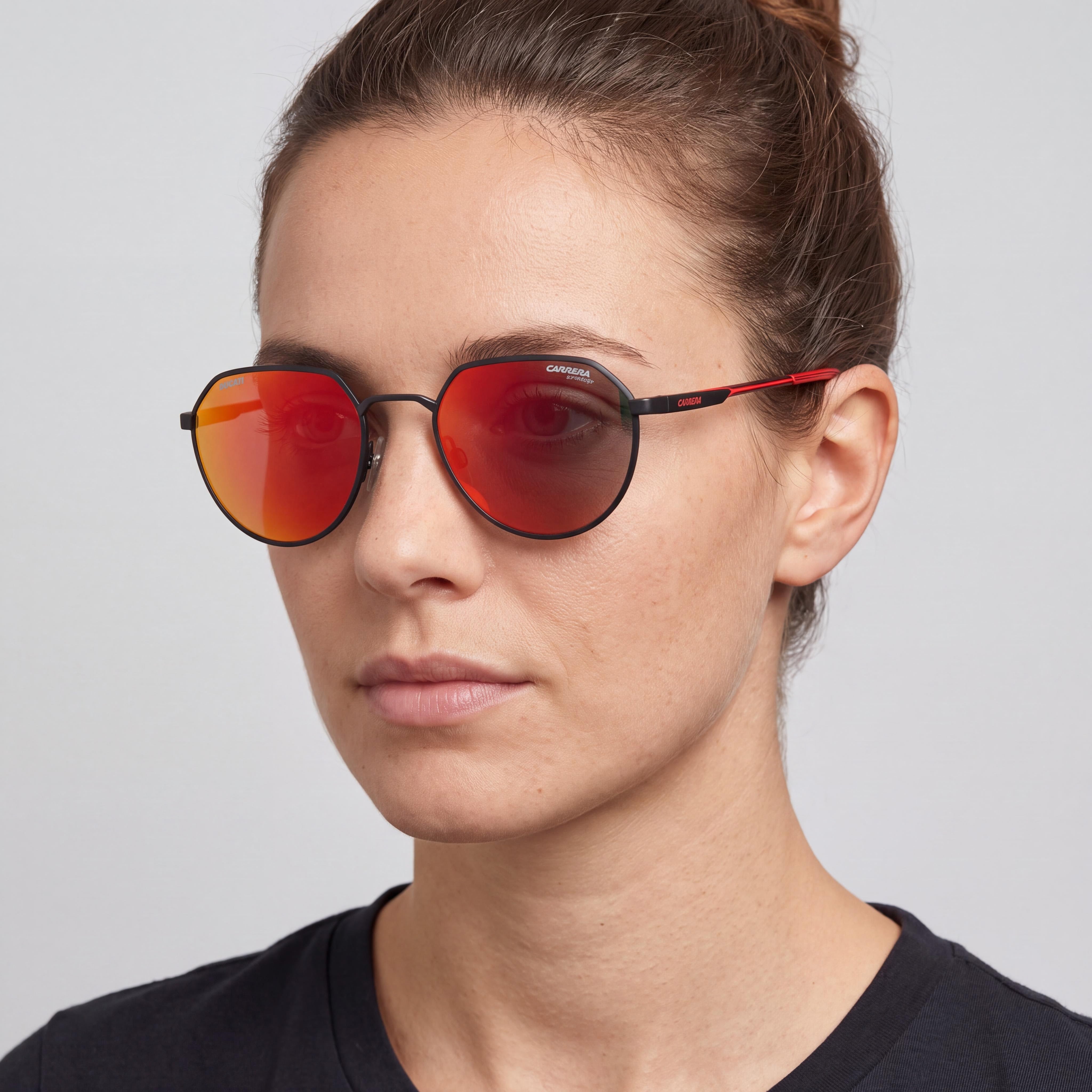 Carrera Carduc 036/S Round Geometrical Lightweight Foldable Women's Matte Black Red Multilayer 52mm Sunglasses, Photo 3