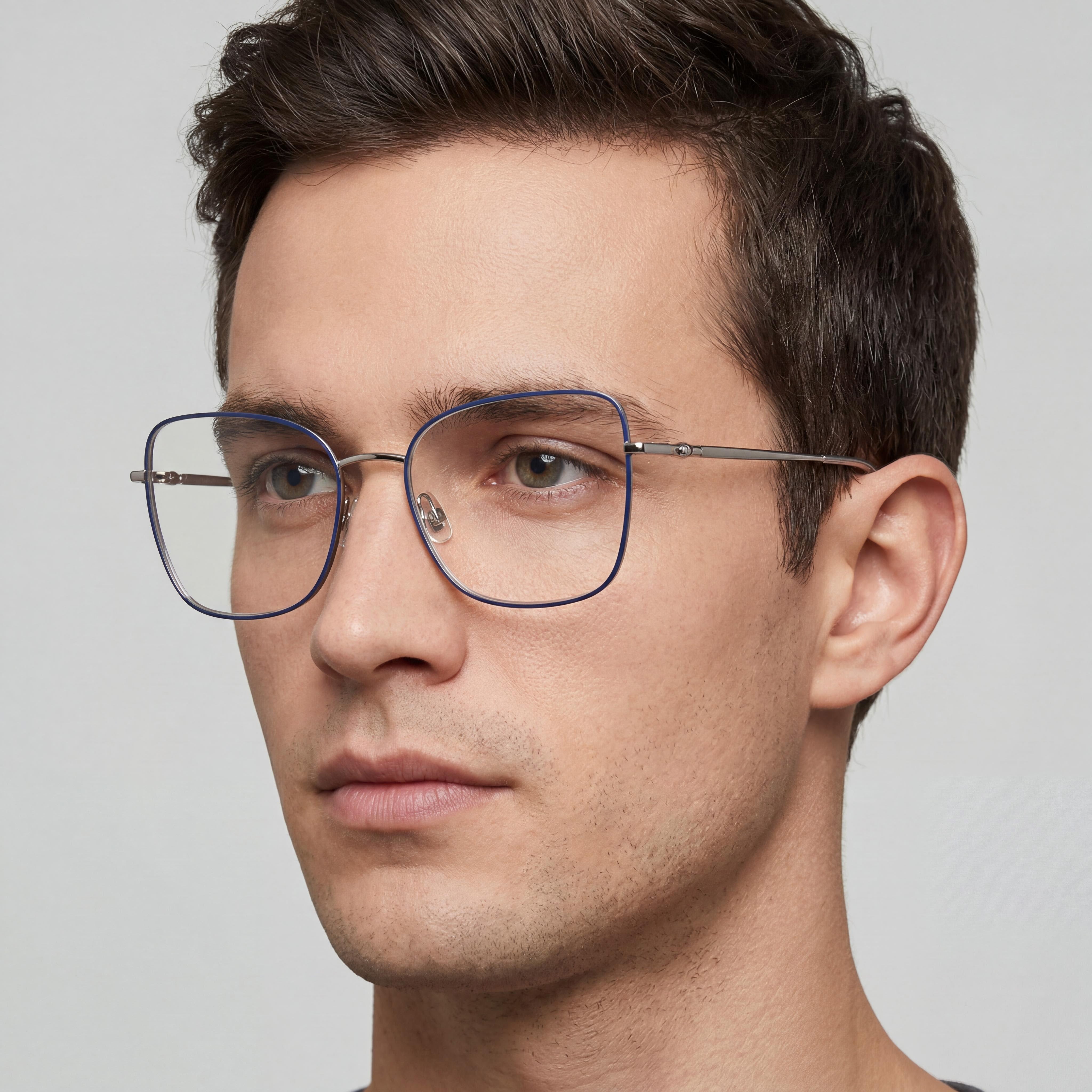 Gafas de sol modernas Longchamp para hombre con montura de metal en azul plateado y lentes azul plateado a juego, 52 mm, Photo 4