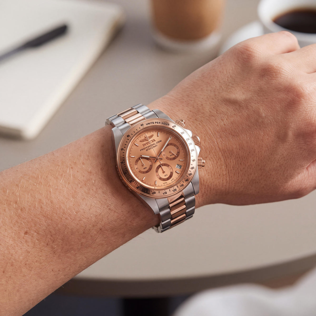 Reloj de cuarzo cronógrafo Invicta de oro rosa y acero inoxidable para mujer, 6933, resistente al agua, 39 mm, Photo 3
